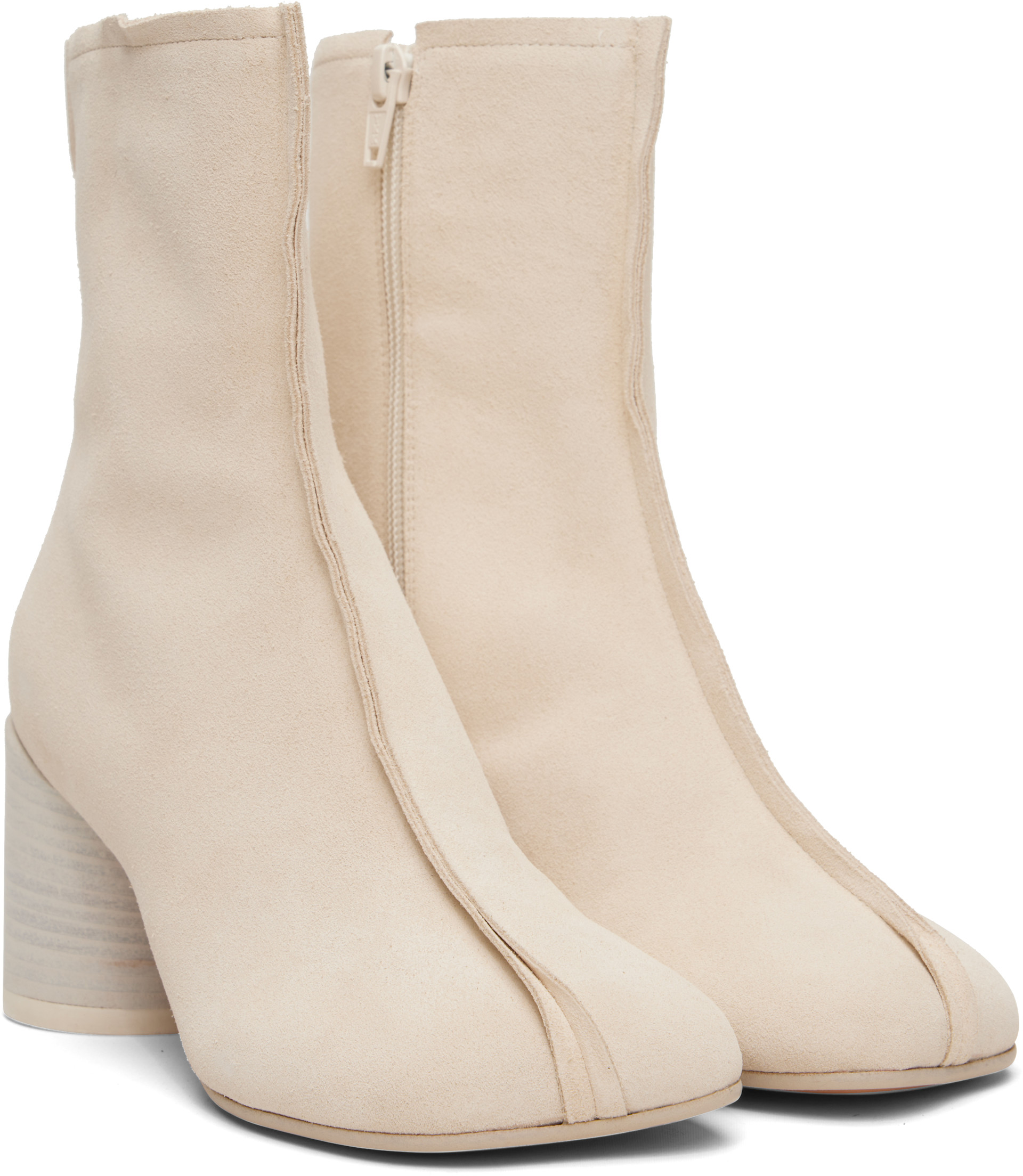 MM6 Maison Margiela: Off-White Suede Anatomic Stitch Toe Ankle