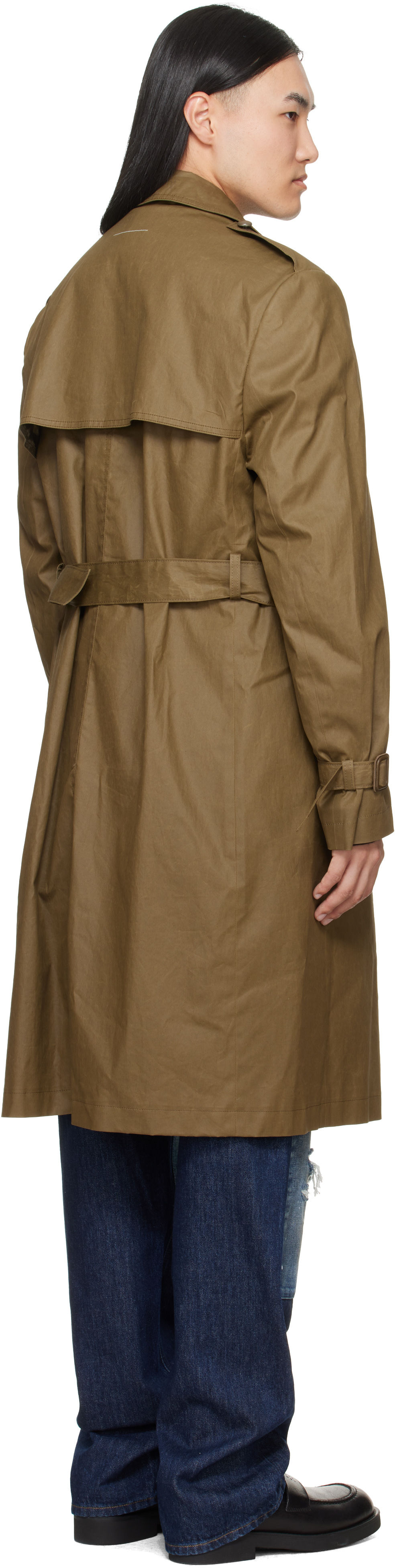 MM6 Maison Margiela: カーキ コーティング コットン トレンチコート