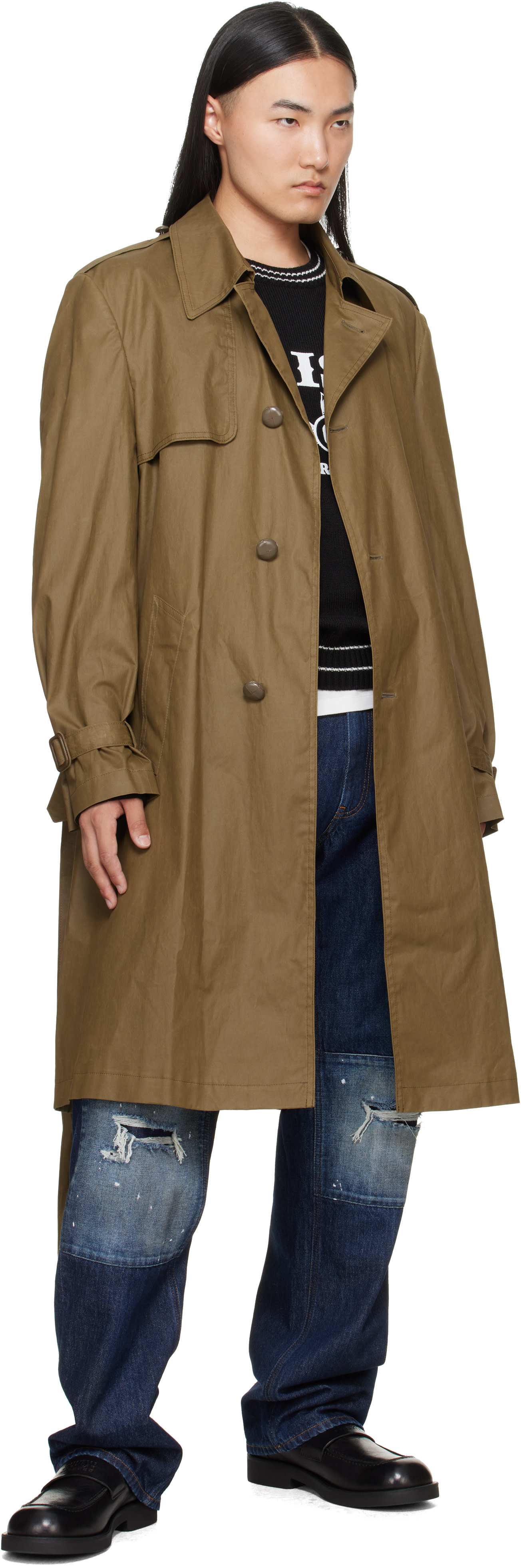 MM6 Maison Margiela: カーキ コーティング コットン トレンチコート