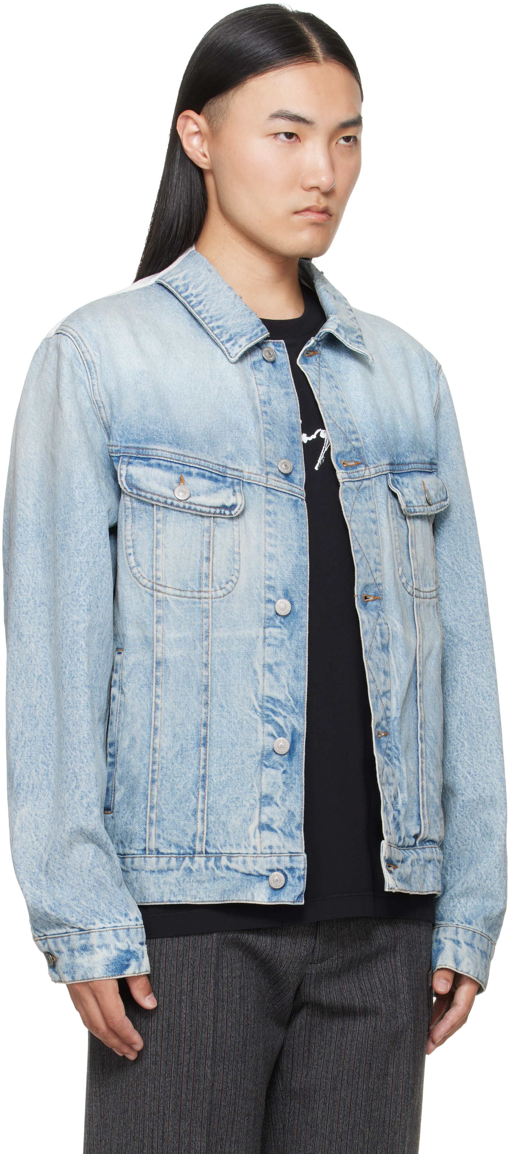 超貴重！美品　MAISON MARGIELA デニムジャケット MM6 Maison Margiela: ブルー ポプリン トリム デニムジャケット