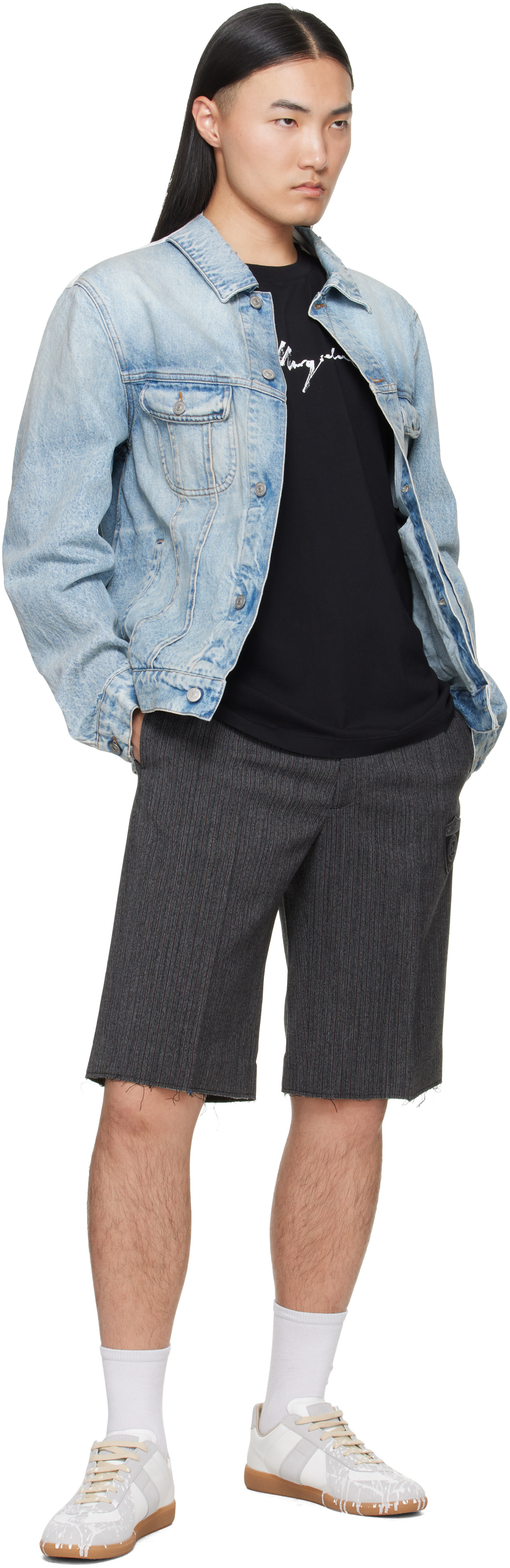 MM6 Maison Margiela: Blue Poplin Trim Denim Jacket | SSENSE