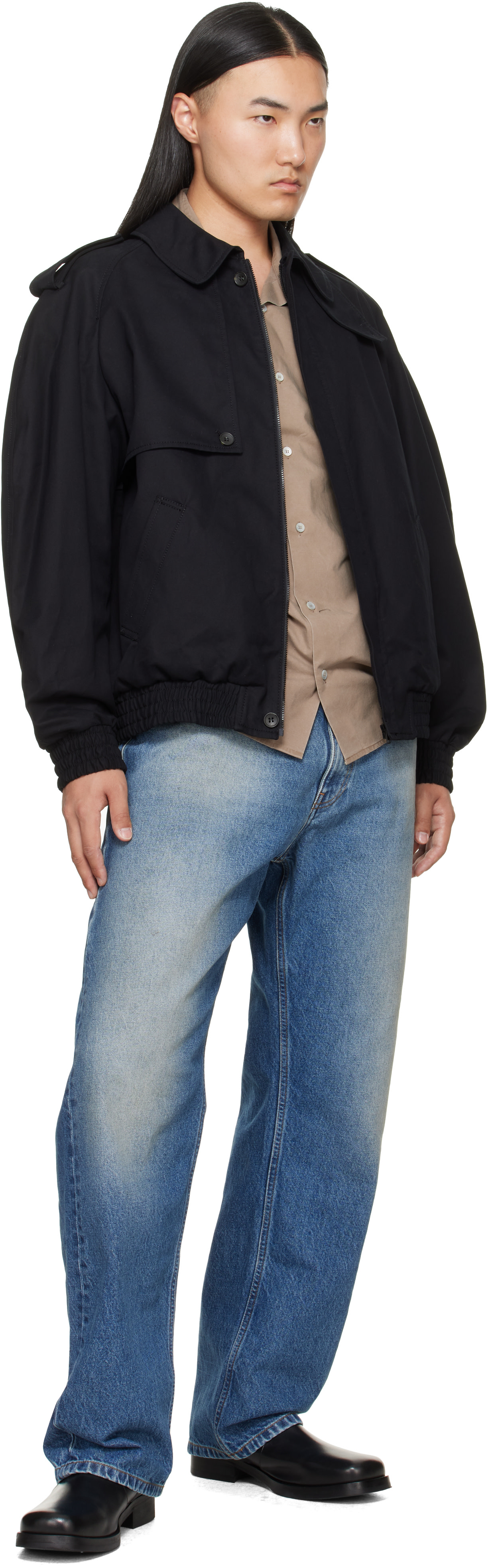 MM6 Maison Margiela: ブラック コットン ツイル ジャケット | SSENSE 日本
