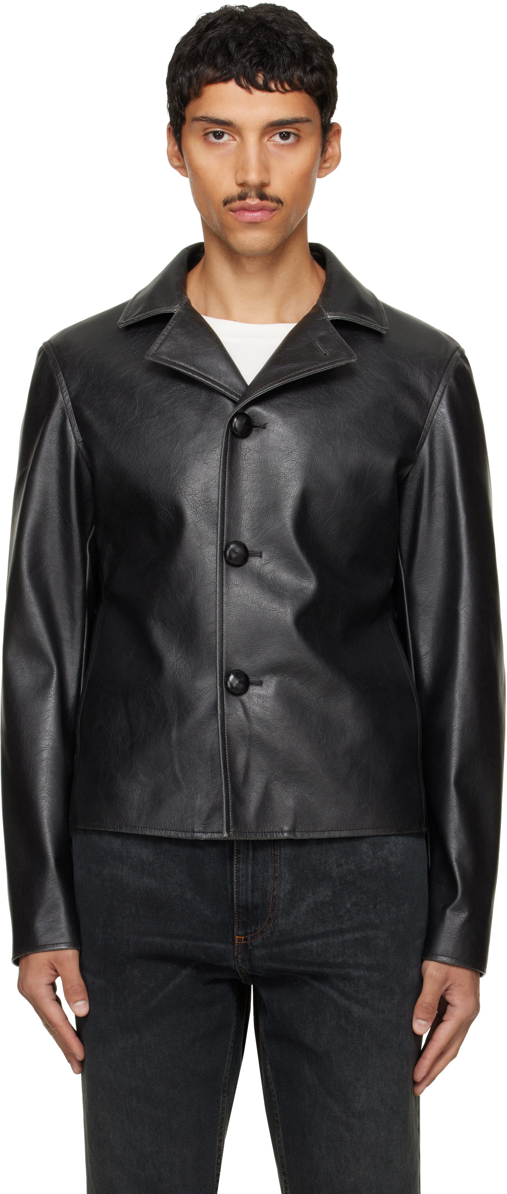 MM6 Maison Margiela: Black Sports Faux-Leather Jacket | SSENSE