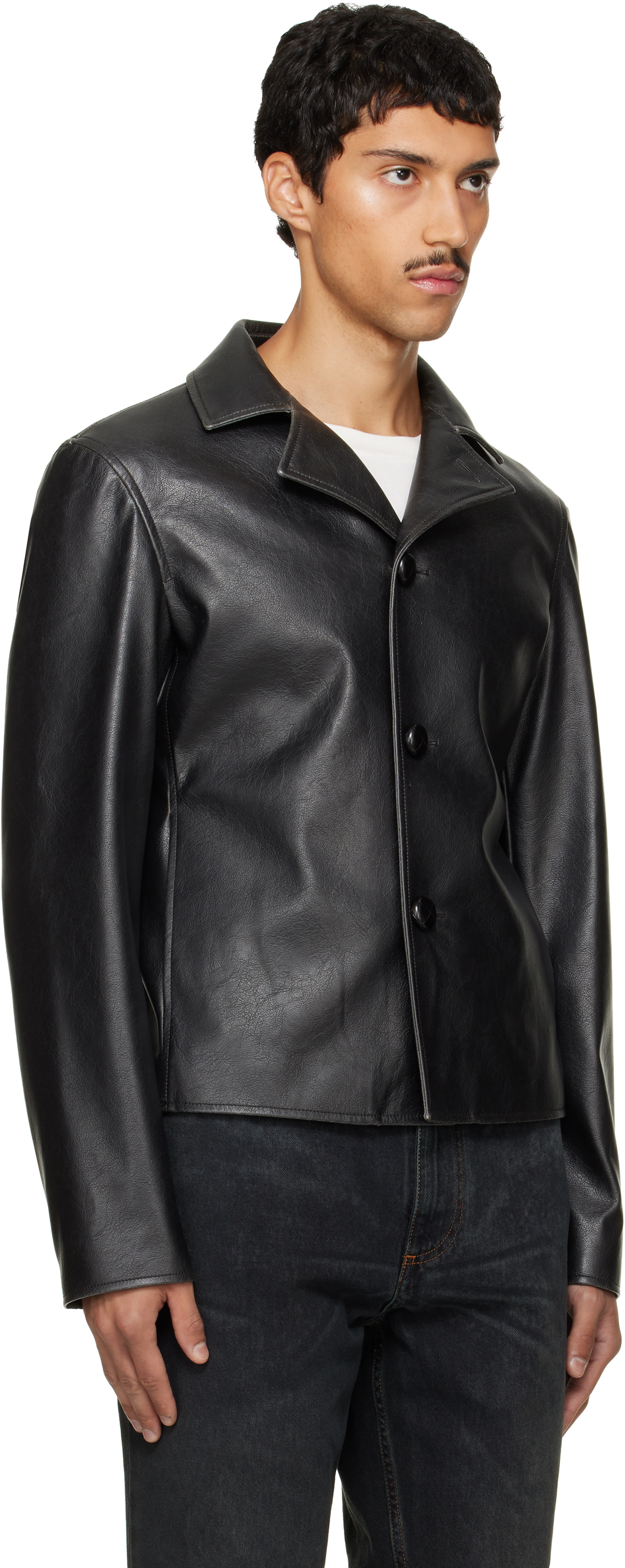 MM6 Maison Margiela: Black Sports Faux-Leather Jacket | SSENSE