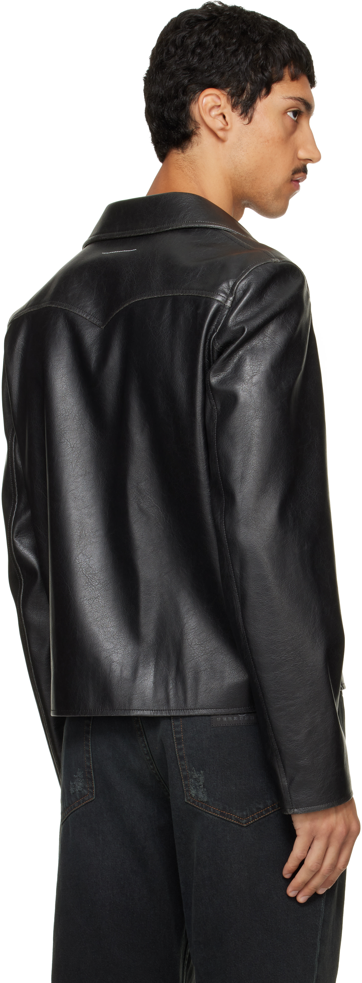 MM6 Maison Margiela: Black Sports Faux-Leather Jacket | SSENSE