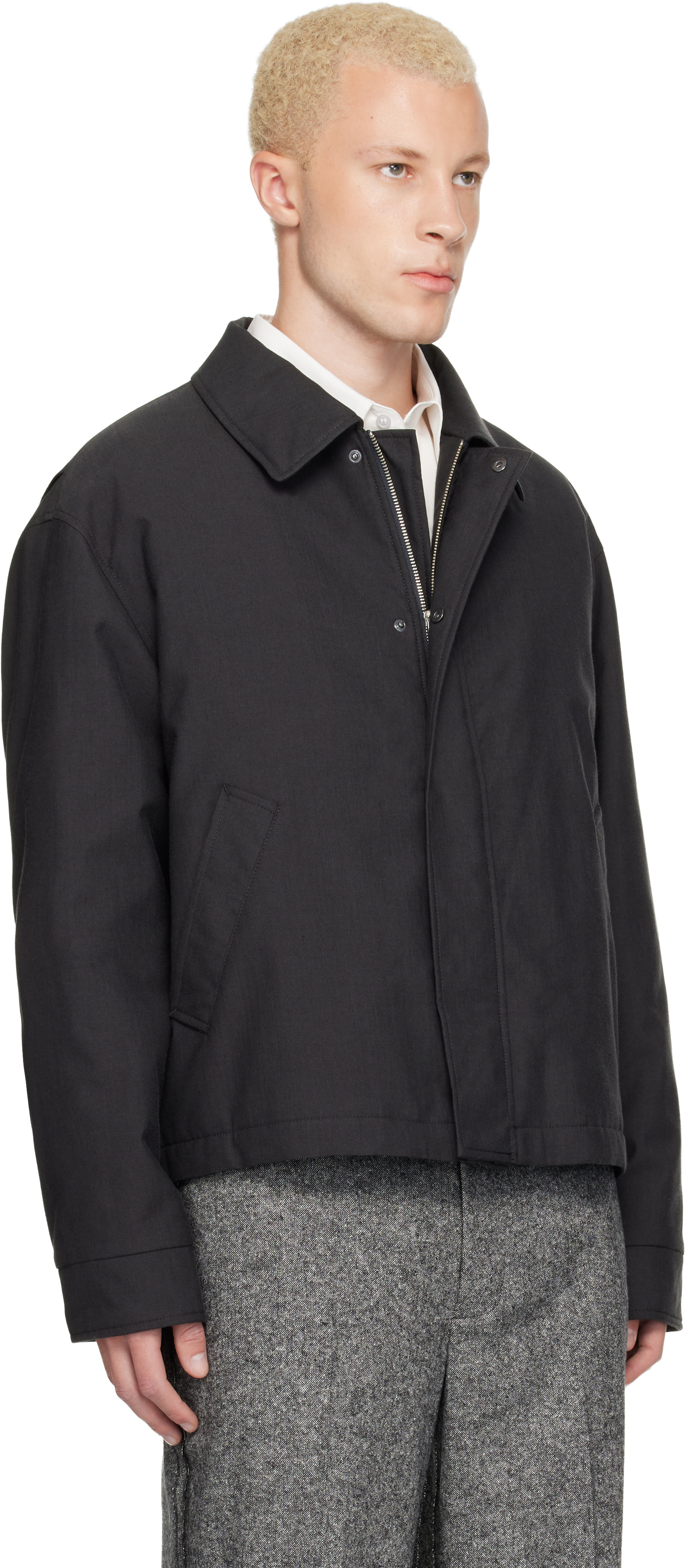 Maison Margiela ウールジャケット シェットランドジャケット MM6 Maison Margiela: グレー インサレーション コットンウール