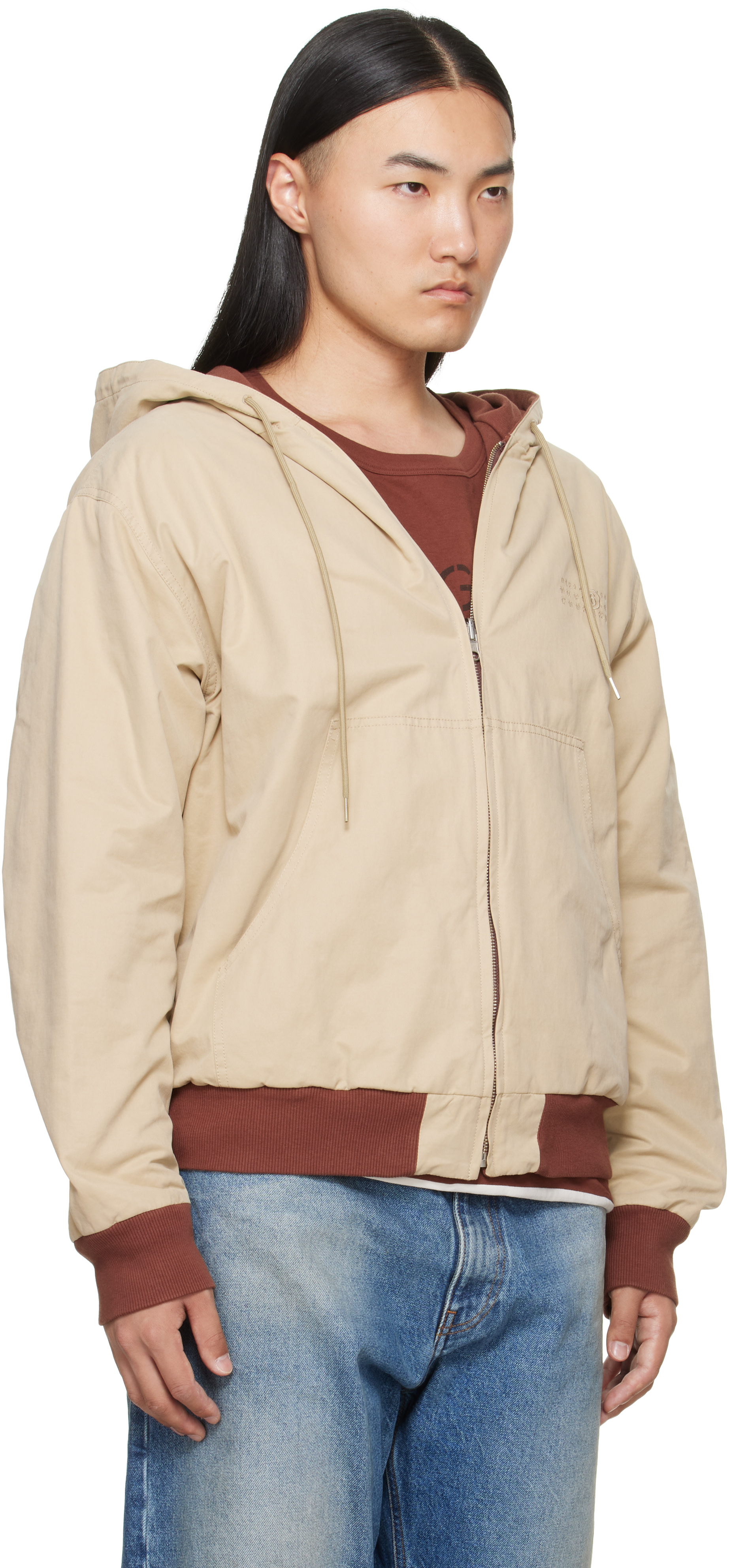 MM6 Maison Margiela: Beige Hooded Reversible Jacket | SSENSE