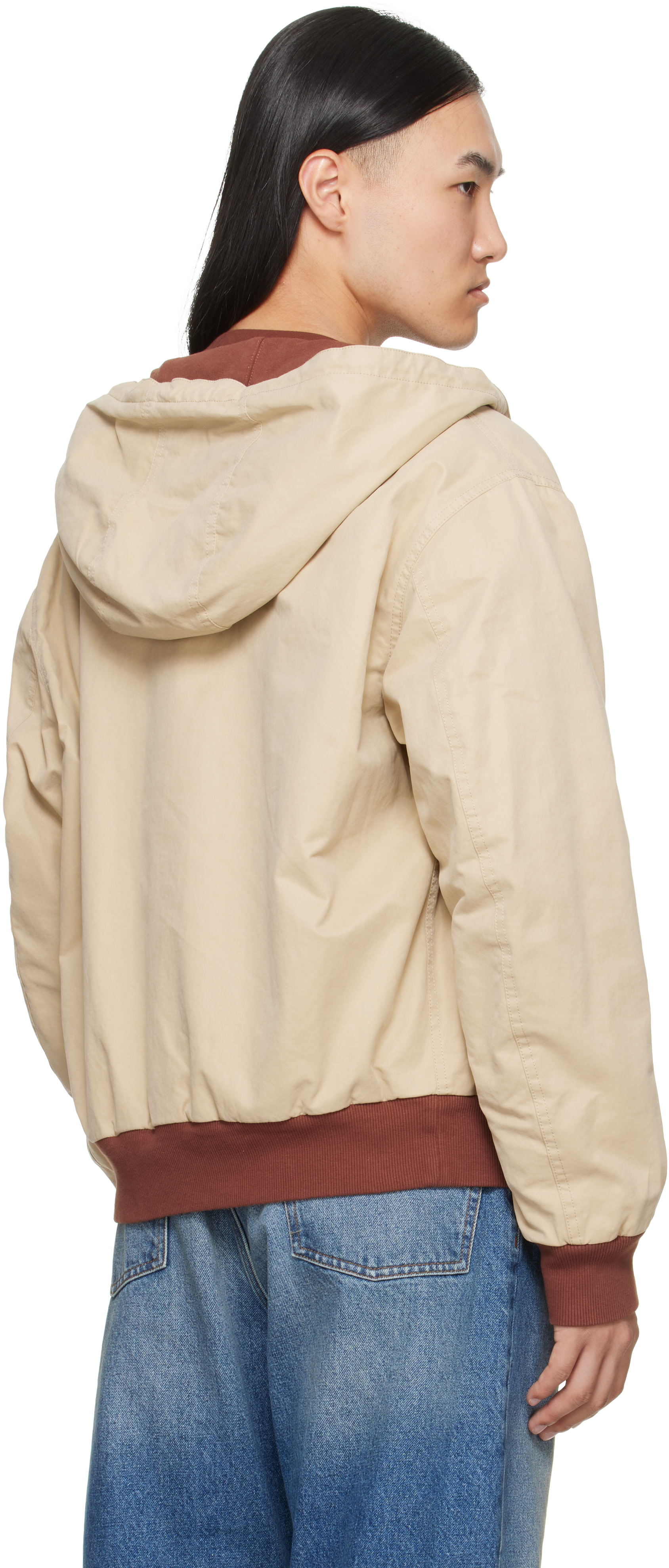 MM6 Maison Margiela: Beige Hooded Reversible Jacket | SSENSE