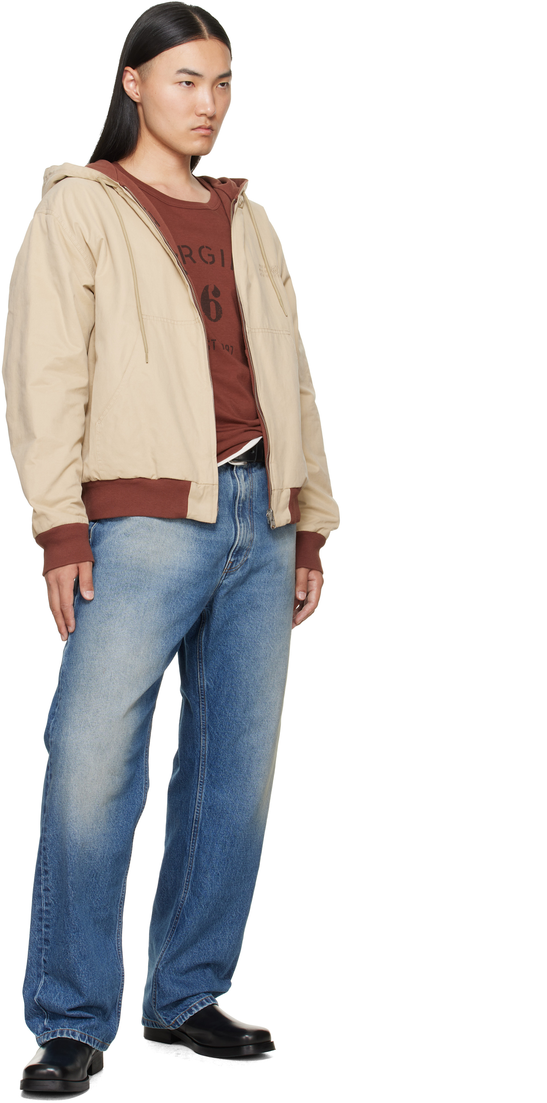 MM6 Maison Margiela: Beige Hooded Reversible Jacket | SSENSE