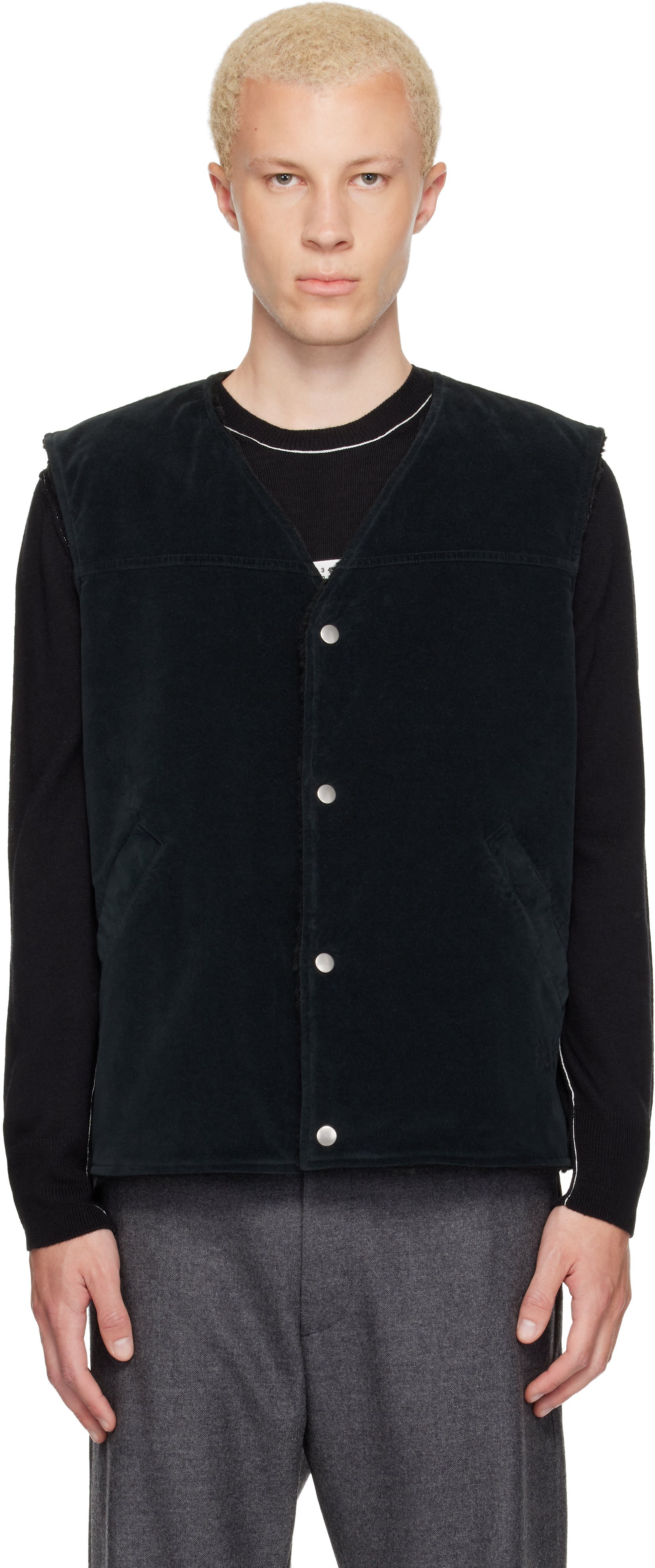 MM6 Maison Margiela: ブラック フェイクスエード ベスト | SSENSE 日本