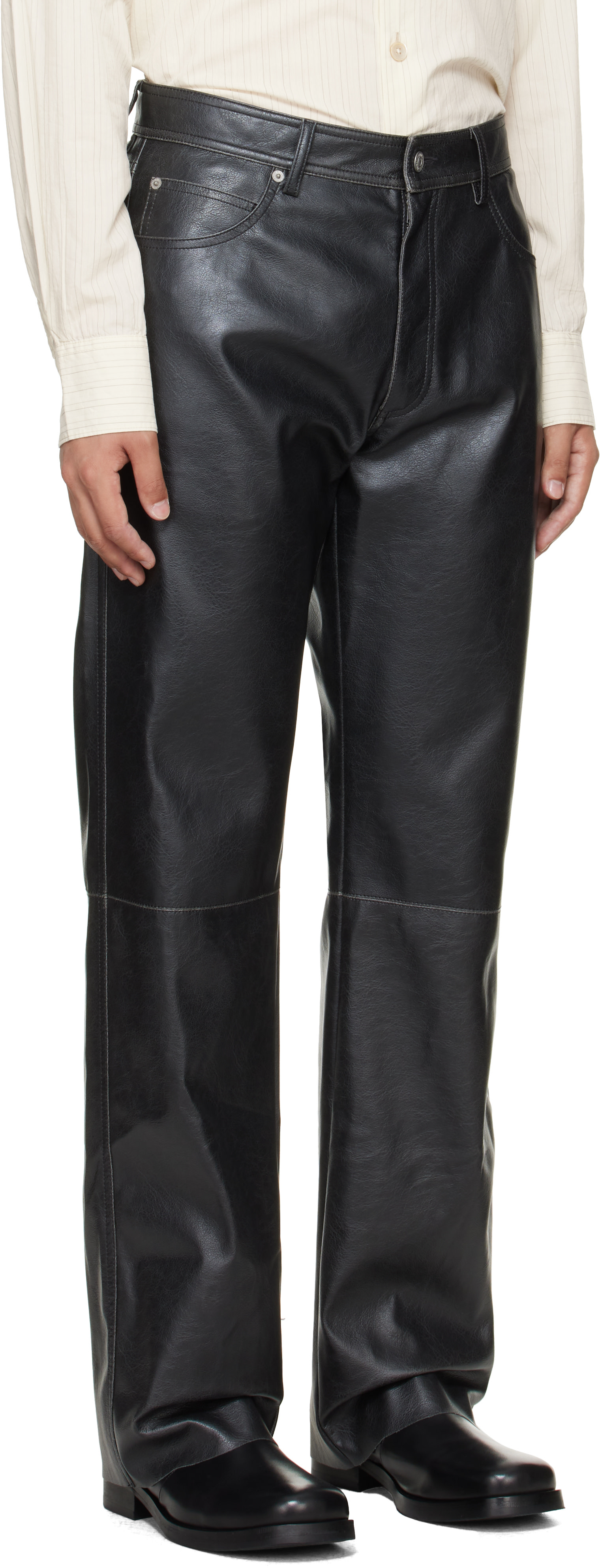MM6 Maison Margiela: ブラック フェイクレザー パンツ | SSENSE 日本