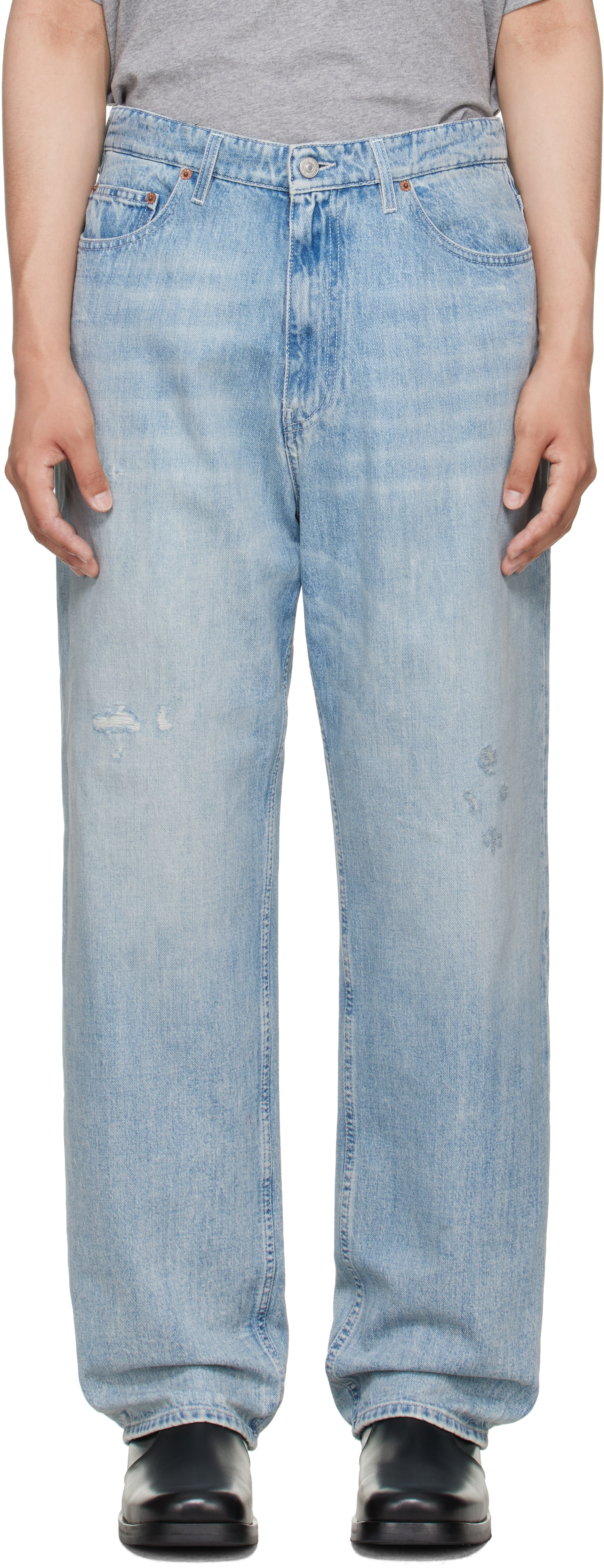 MM6 Maison Margiela: Blue Distressed Jeans | SSENSE