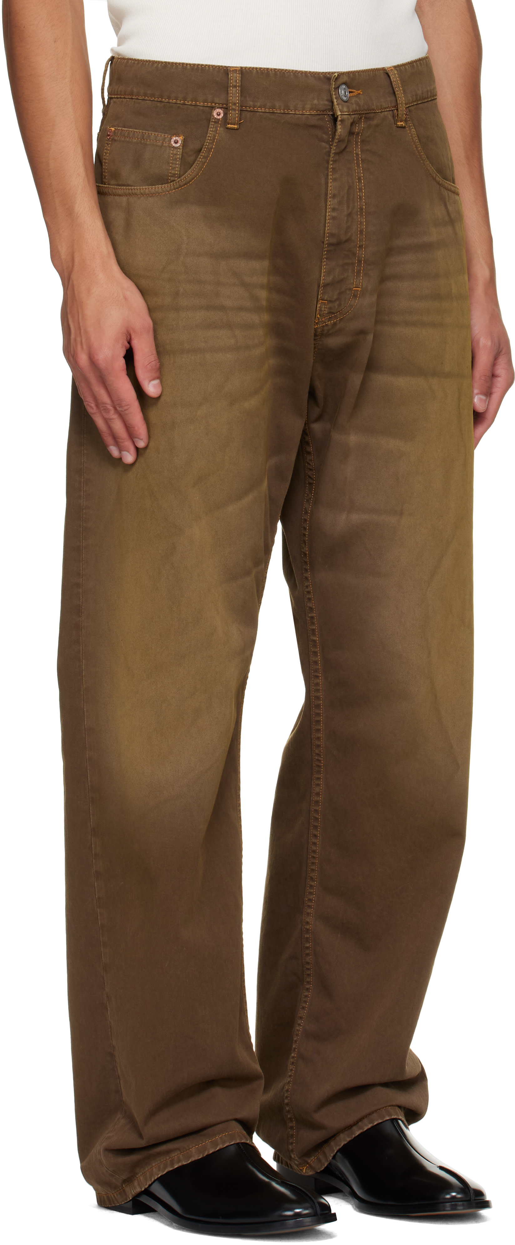 MM6 Maison Margiela: Brown Faded Trousers | SSENSE