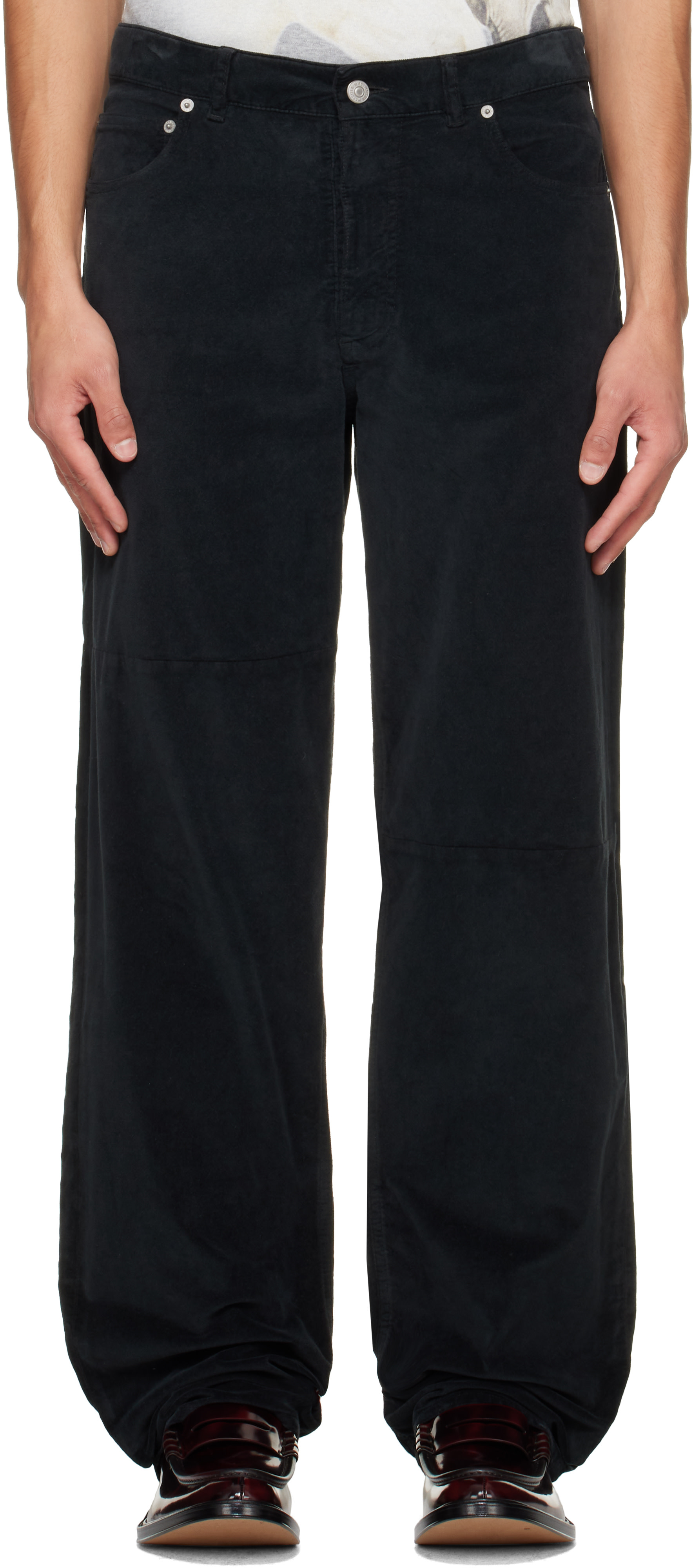 MM6 Maison Margiela: Black Overdyed Moleskin Trousers | SSENSE