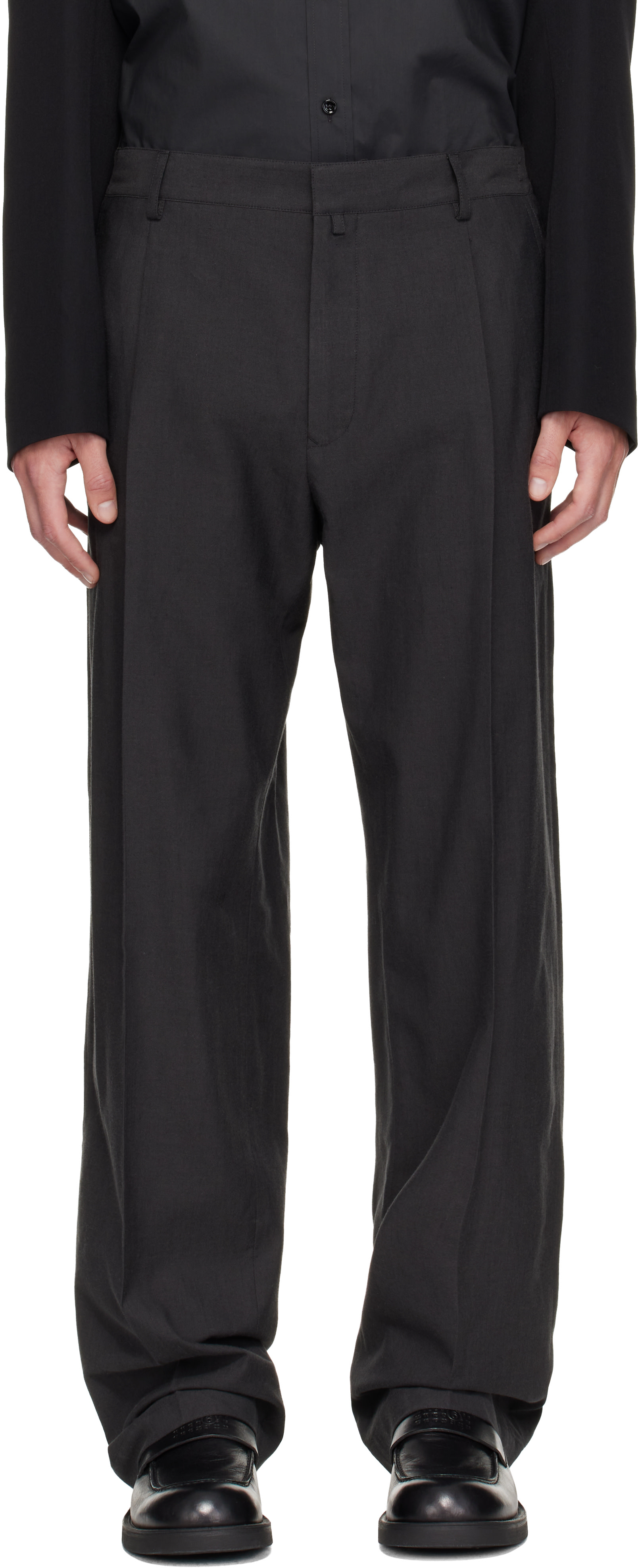 MM6 Maison Margiela: Gray Wool Twill Trousers | SSENSE