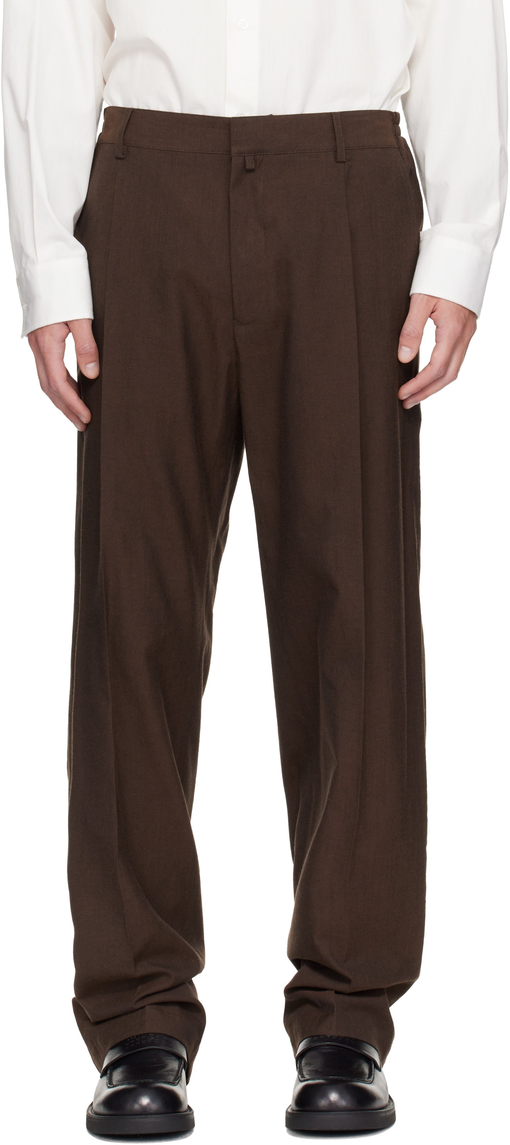 MM6 Maison Margiela - Brown Pleated Cotton Wool Trousers