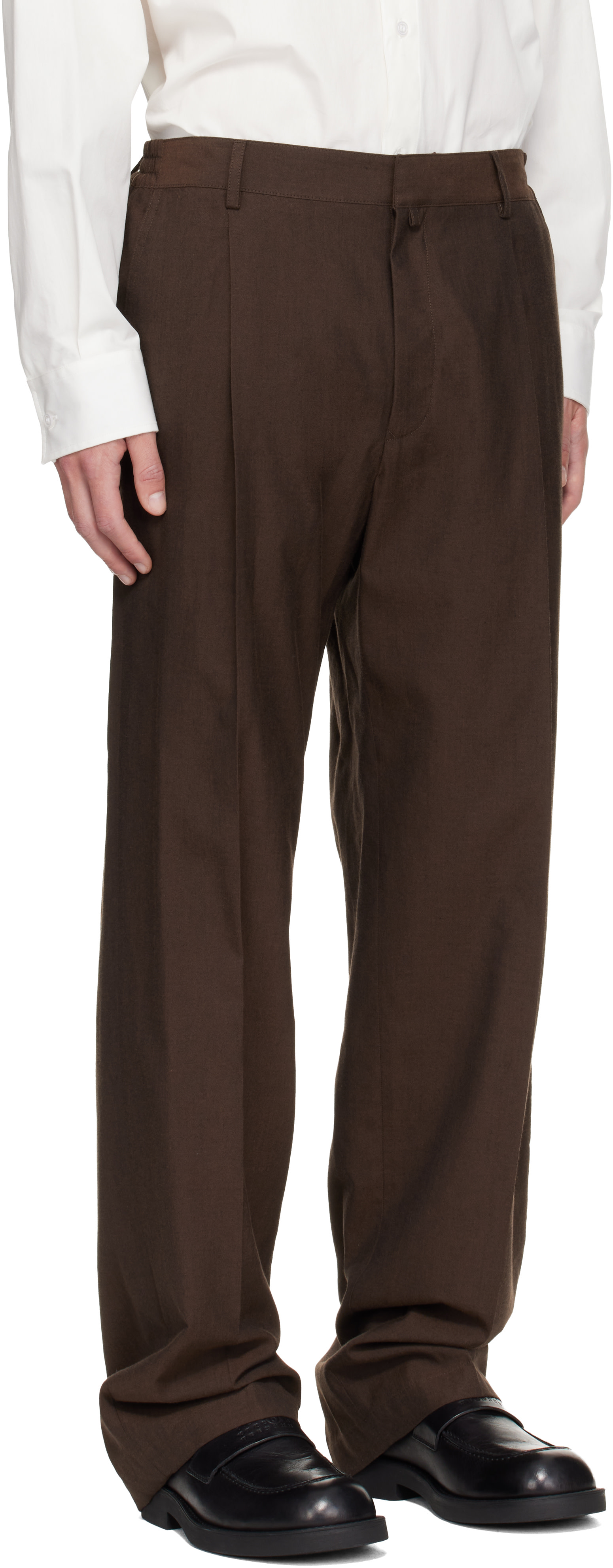 MM6 Maison Margiela - Brown Pleated Cotton Wool Trousers