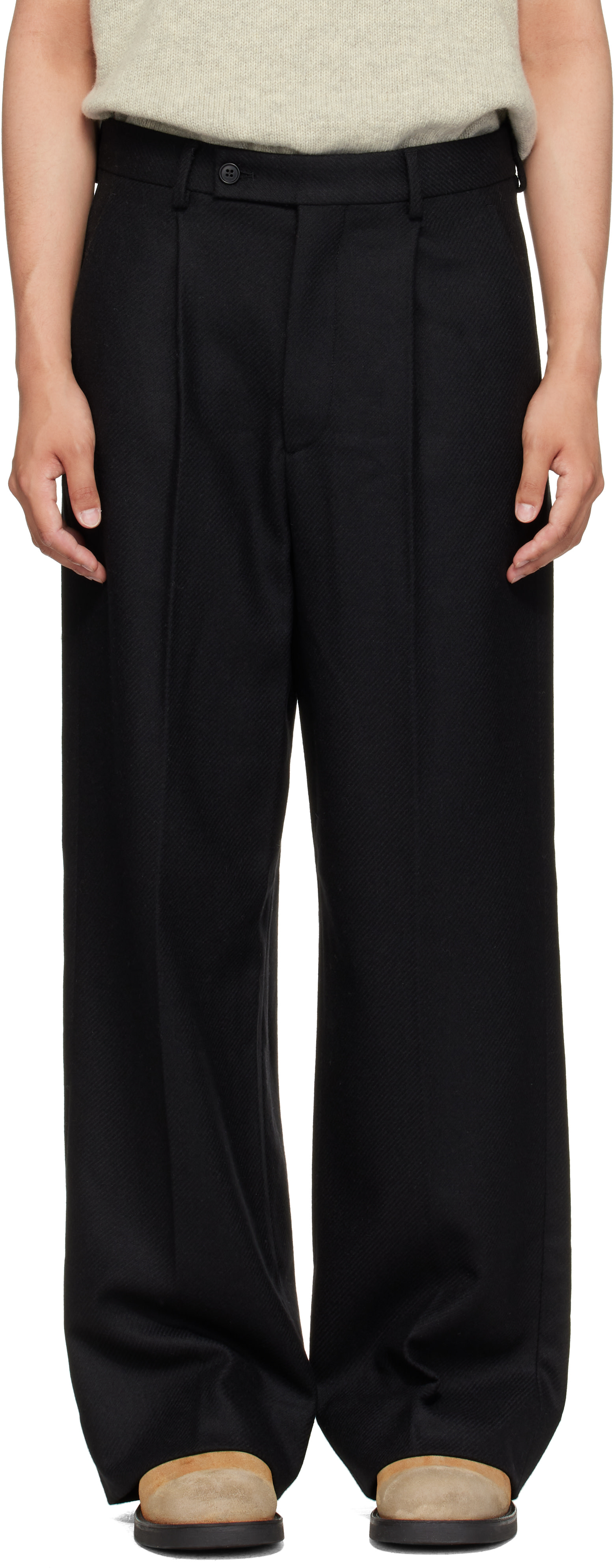 MM6 Maison Margiela: Black Pleated Trousers | SSENSE