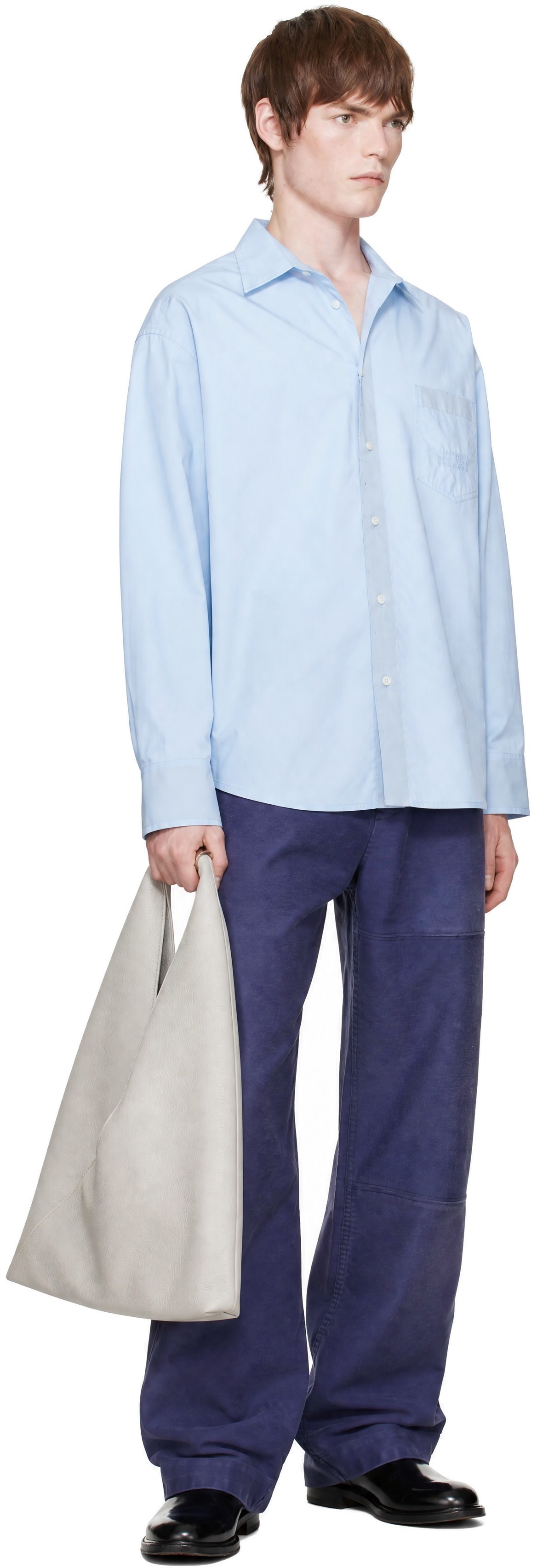 MM6 Maison Margiela: ブルー コットン ポプリン シャツ | SSENSE 日本