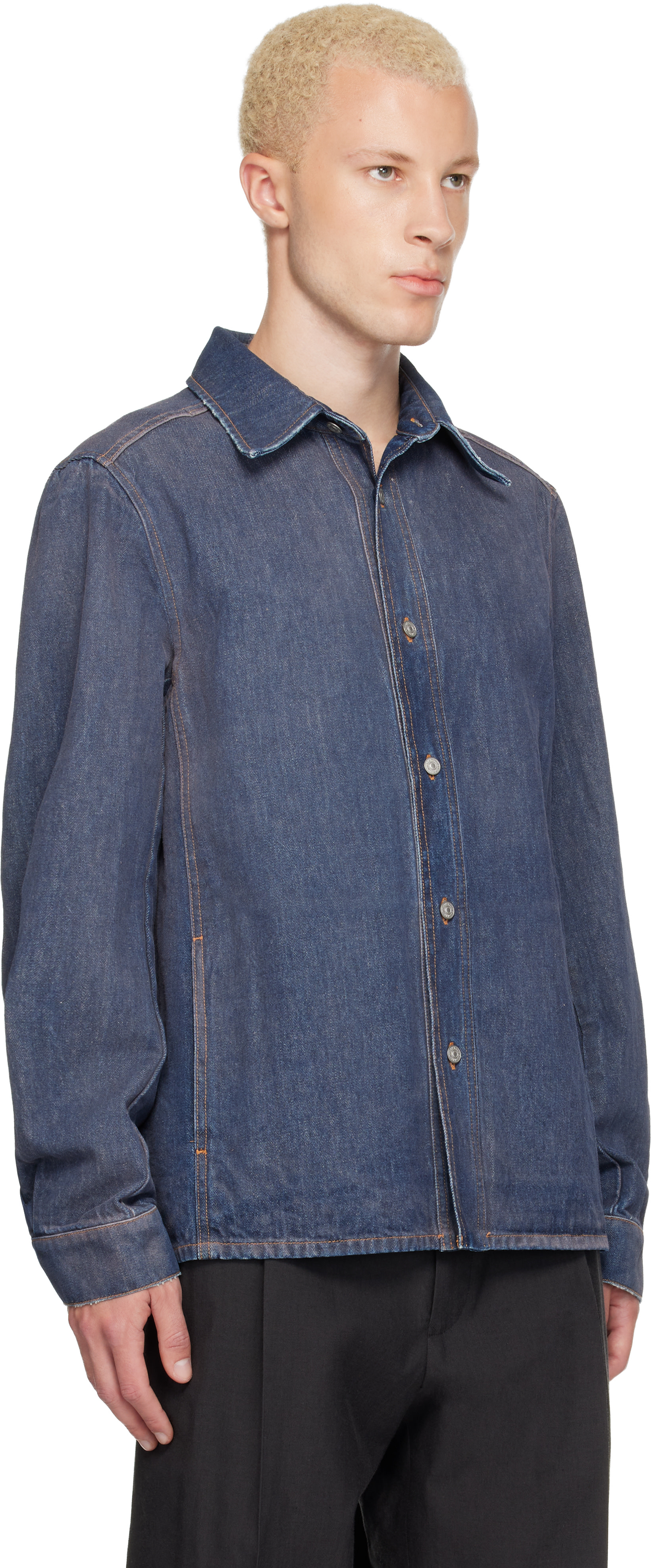 MM6 Maison Margiela: Blue Long-Sleeved Denim Shirt | SSENSE