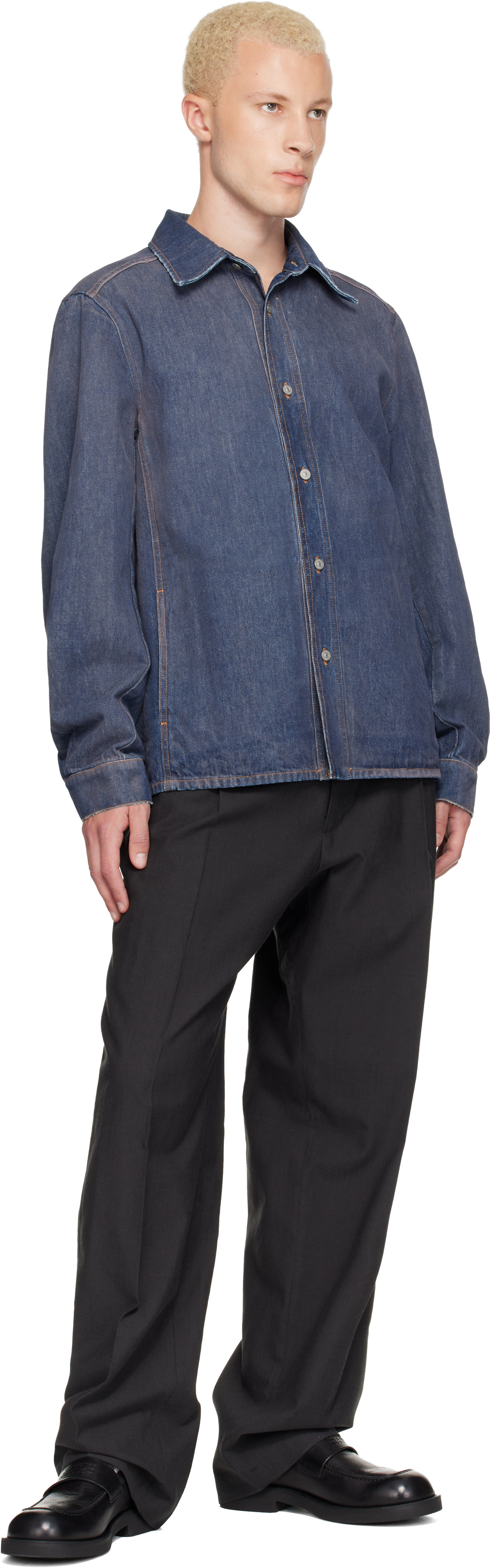 MM6 Maison Margiela: Blue Long-Sleeved Denim Shirt | SSENSE