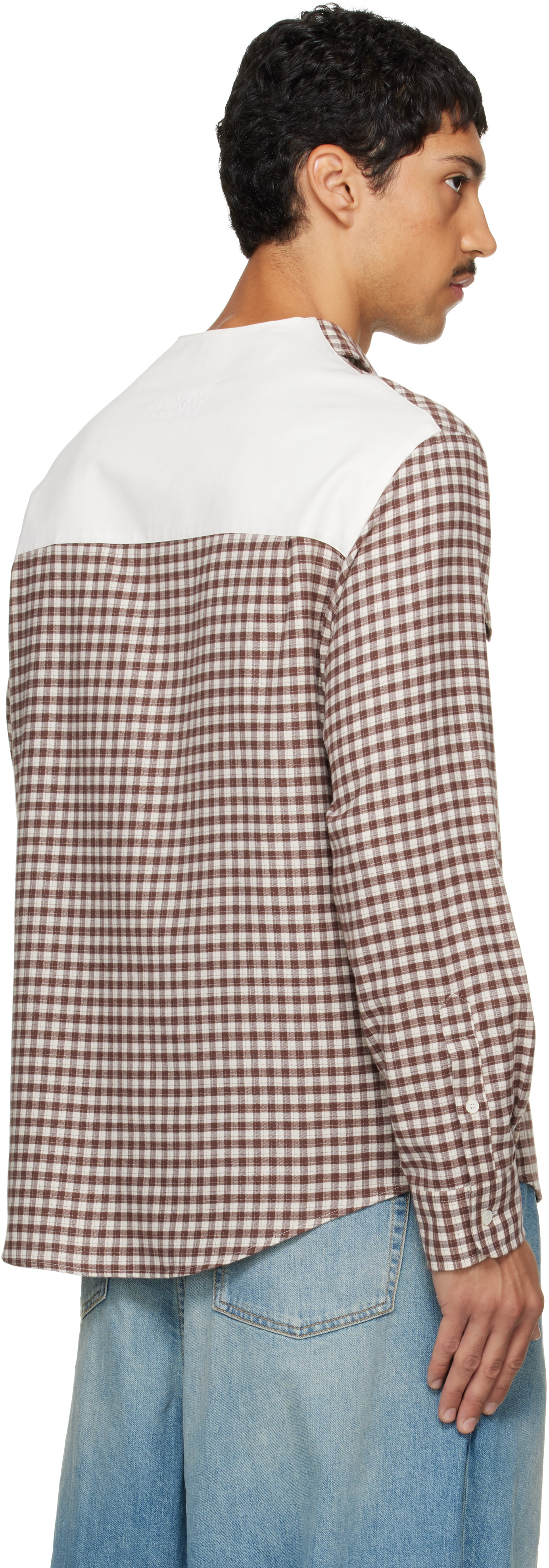 MM6 Maison Margiela チェック柄シャツ MM6 Maison Margiela: Brown Checkered Flannel Shirt | SSENSE