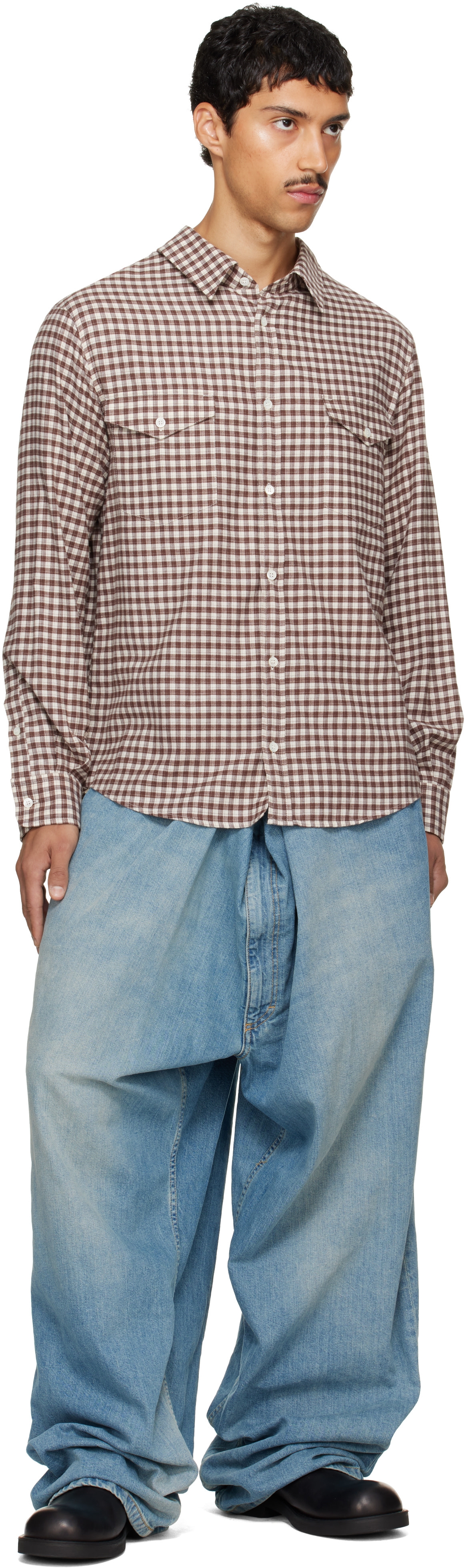 MM6 Maison Margiela: Brown Checkered Flannel Shirt | SSENSE