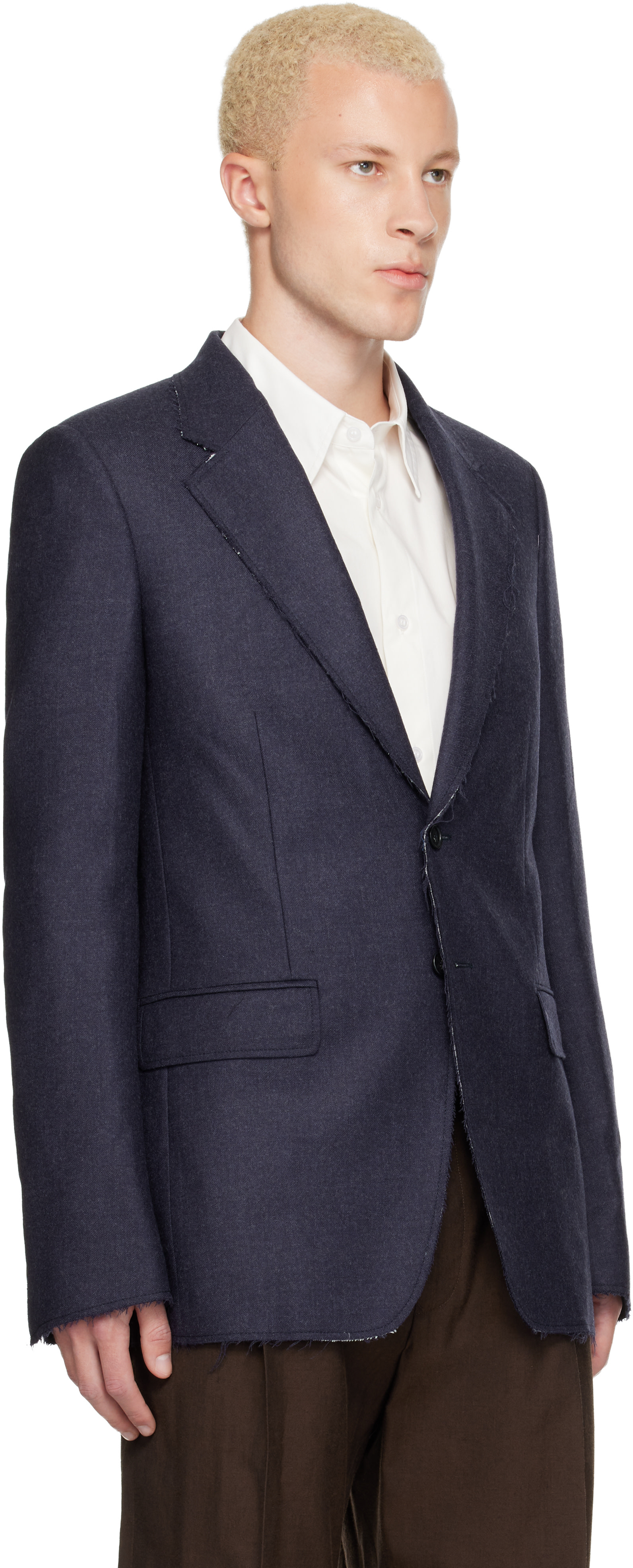 MM6 Maison Margiela - Navy Raw Edges Wool Twill Blazer