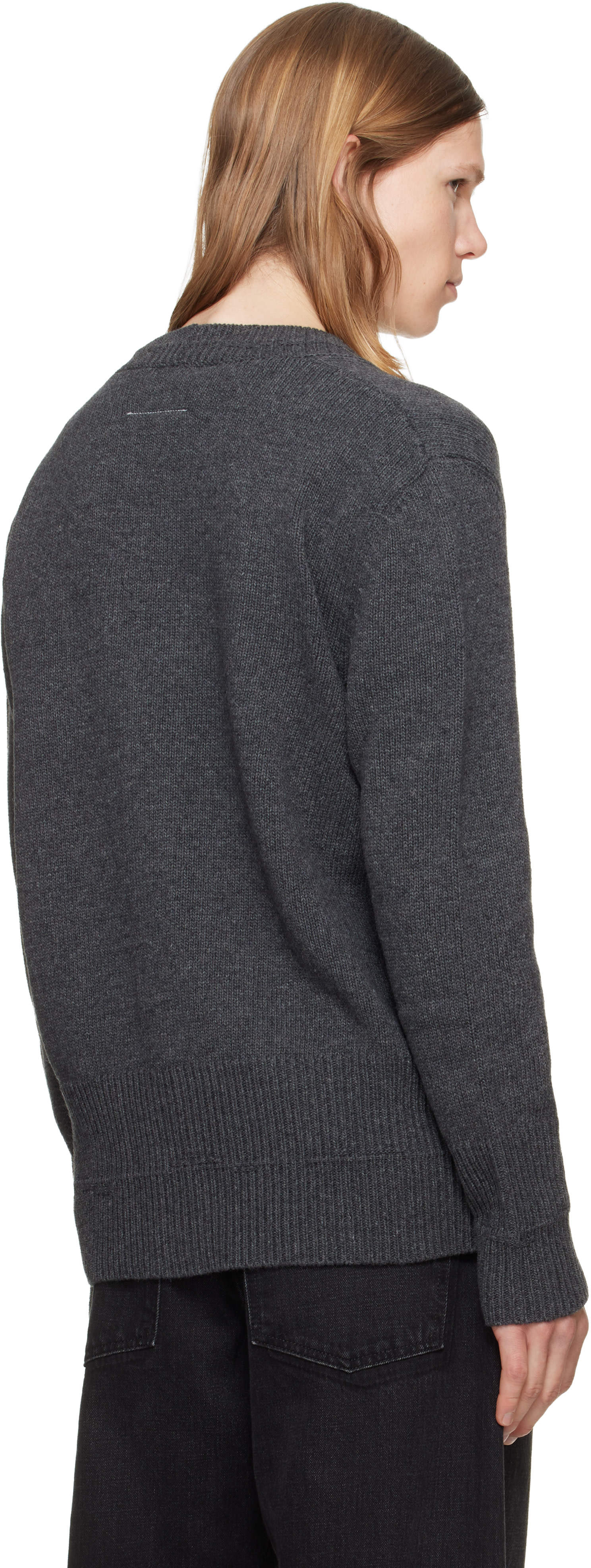 MM6 Maison Margiela: Gray Wool V-neck Cardigan | SSENSE