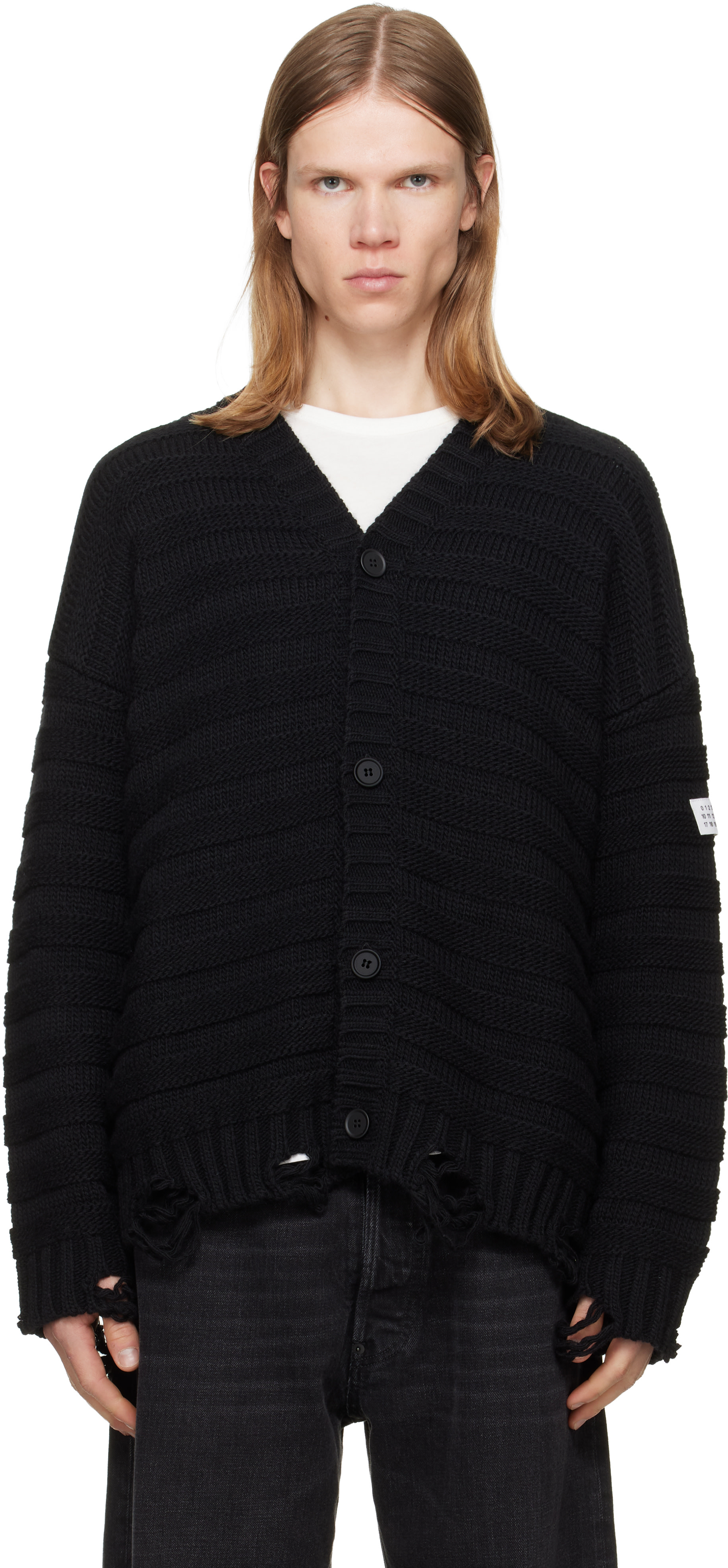 MM6 Maison Margiela: Black Wool Cardigan | SSENSE Canada