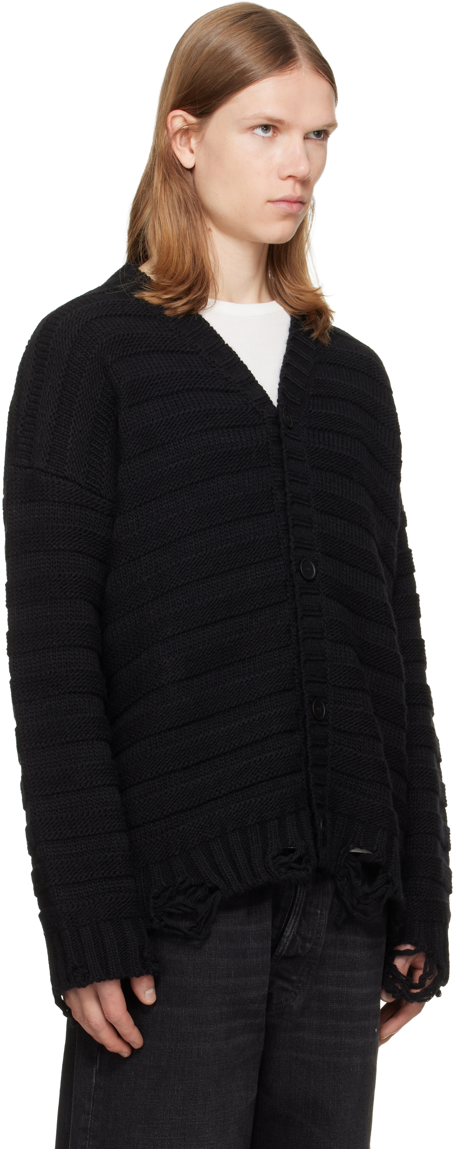 MM6 Maison Margiela: Black Wool Cardigan | SSENSE