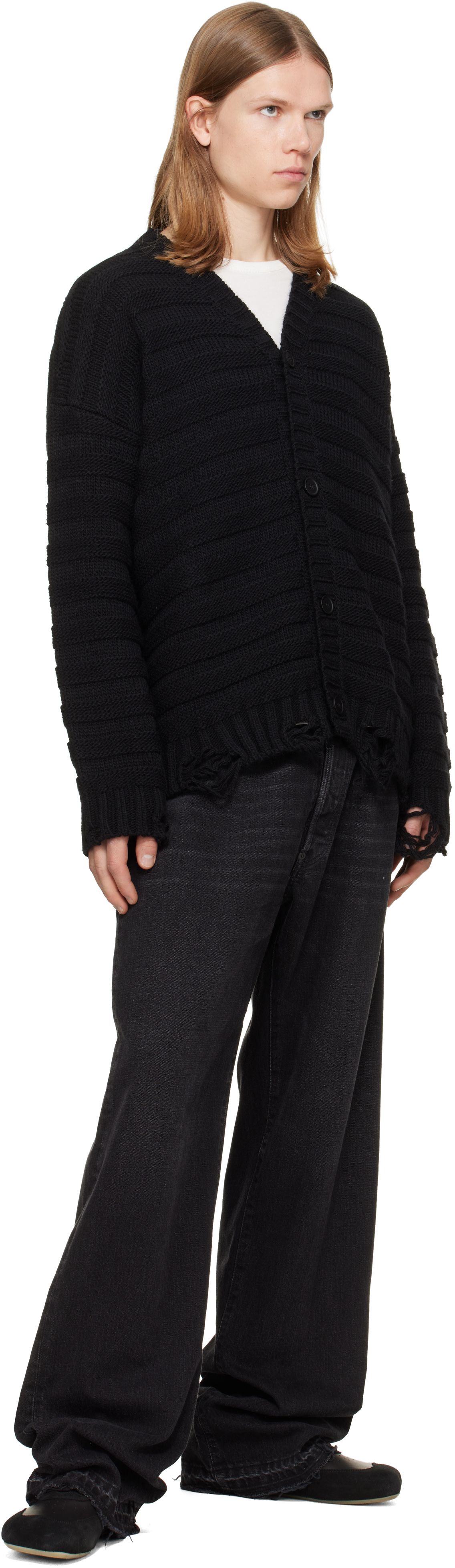 MM6 Maison Margiela: Black Wool Cardigan | SSENSE Canada