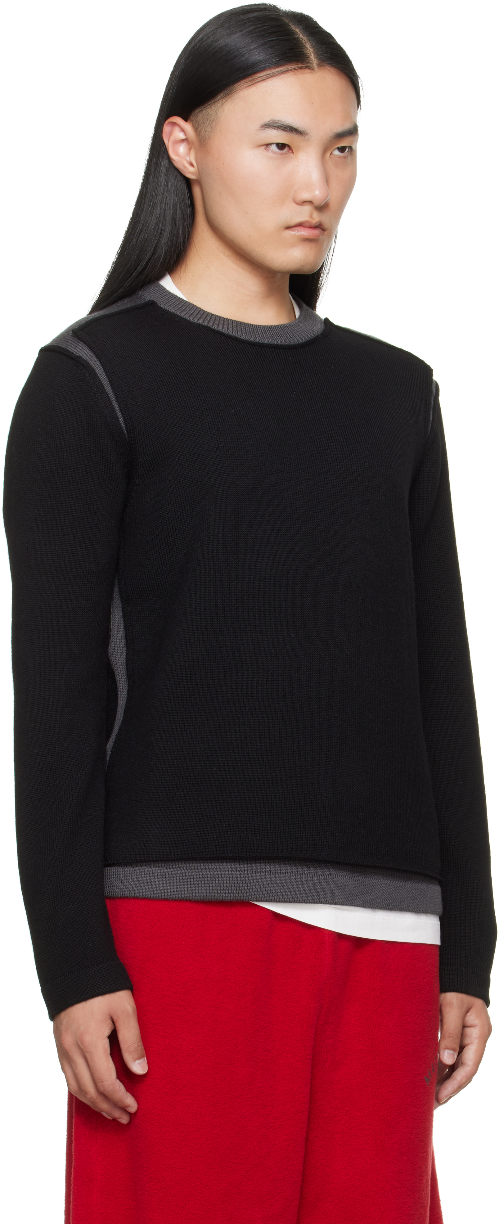 MM6 Maison Margiela: Black Crew Neck Sweater | SSENSE