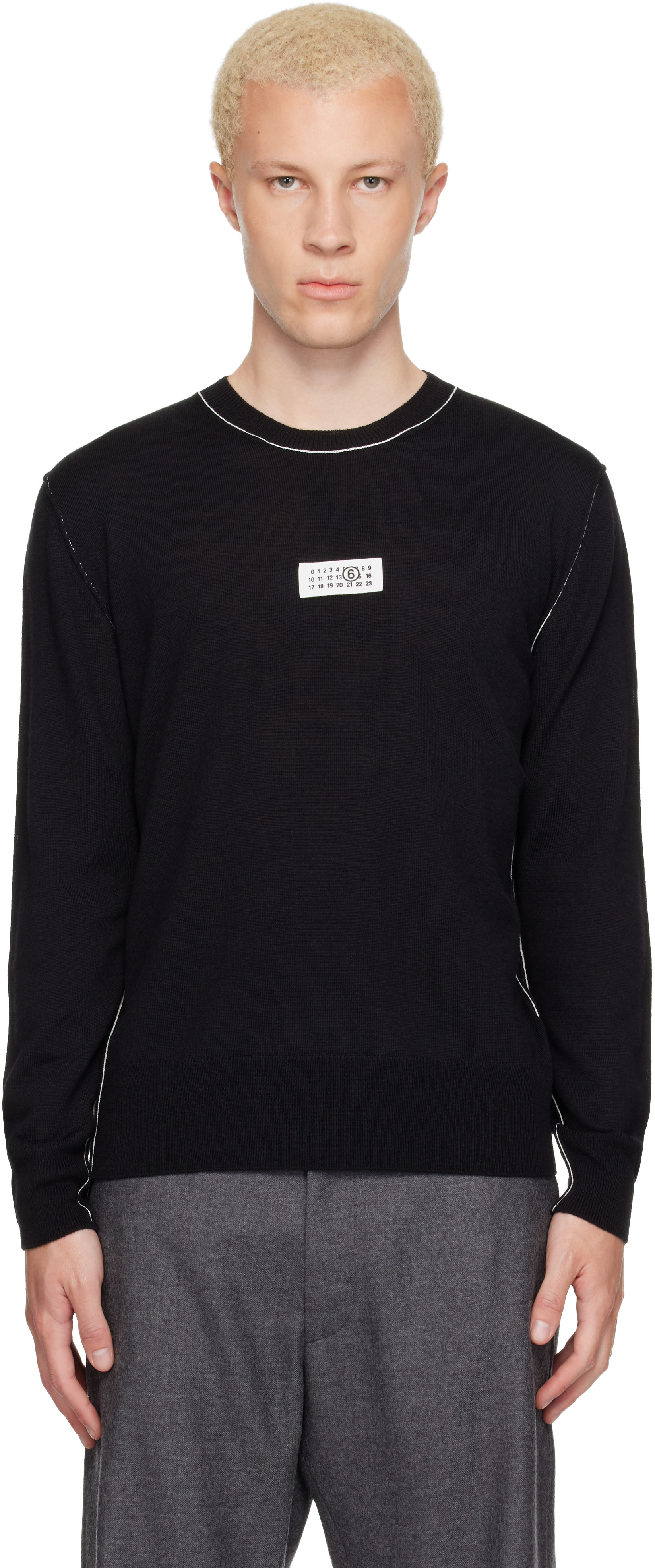 MM6 Maison Margiela: Black Crewneck Sweater | SSENSE