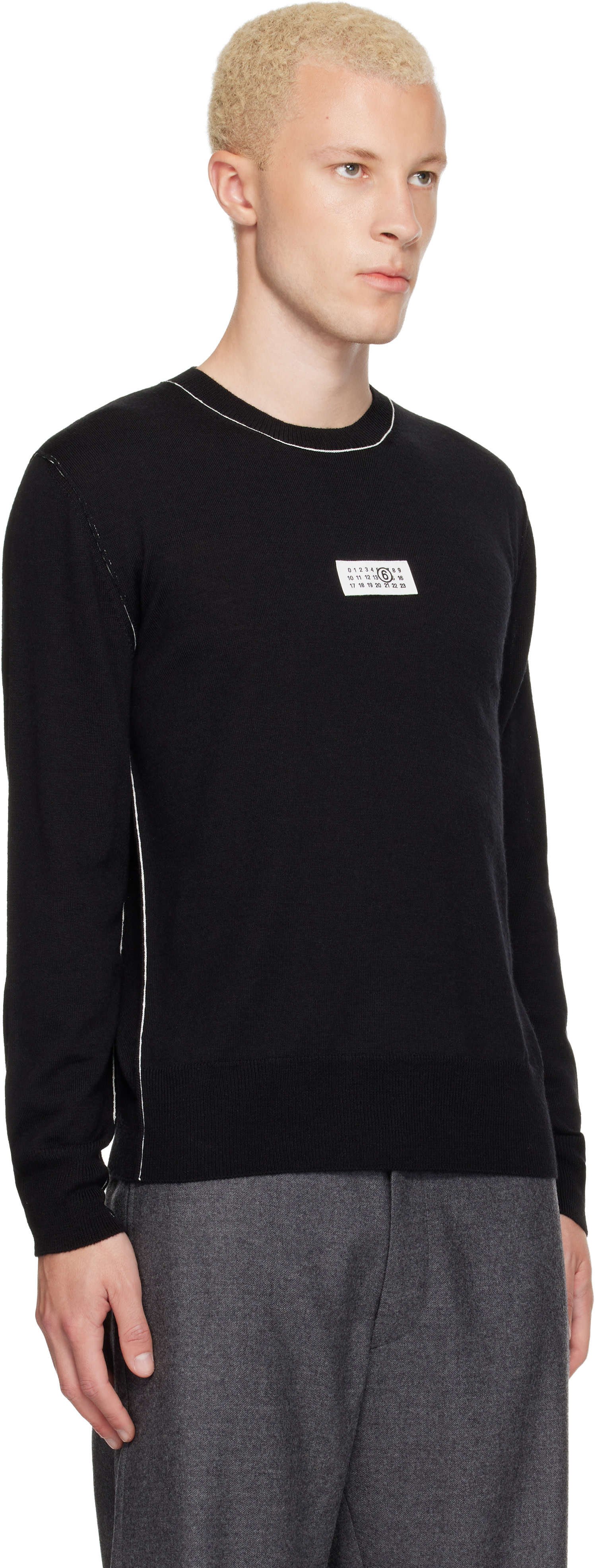 n*様 Maison Margiela クルーネックセーター MM6 Maison Margiela: ブラック クルーネックセーター | SSENSE 日本