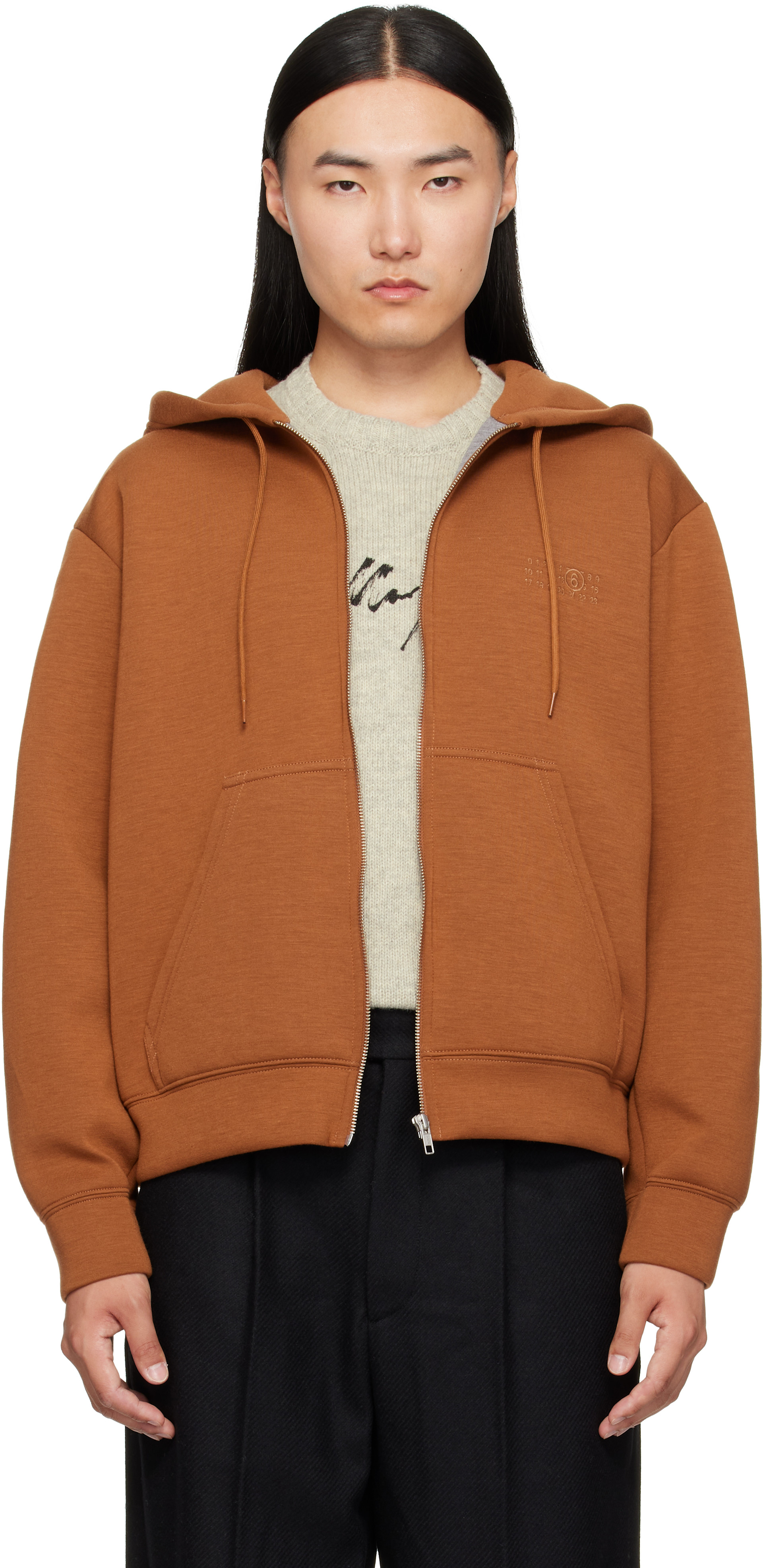 MM6 Maison Margiela - Pull à capuche brun clair en jersey