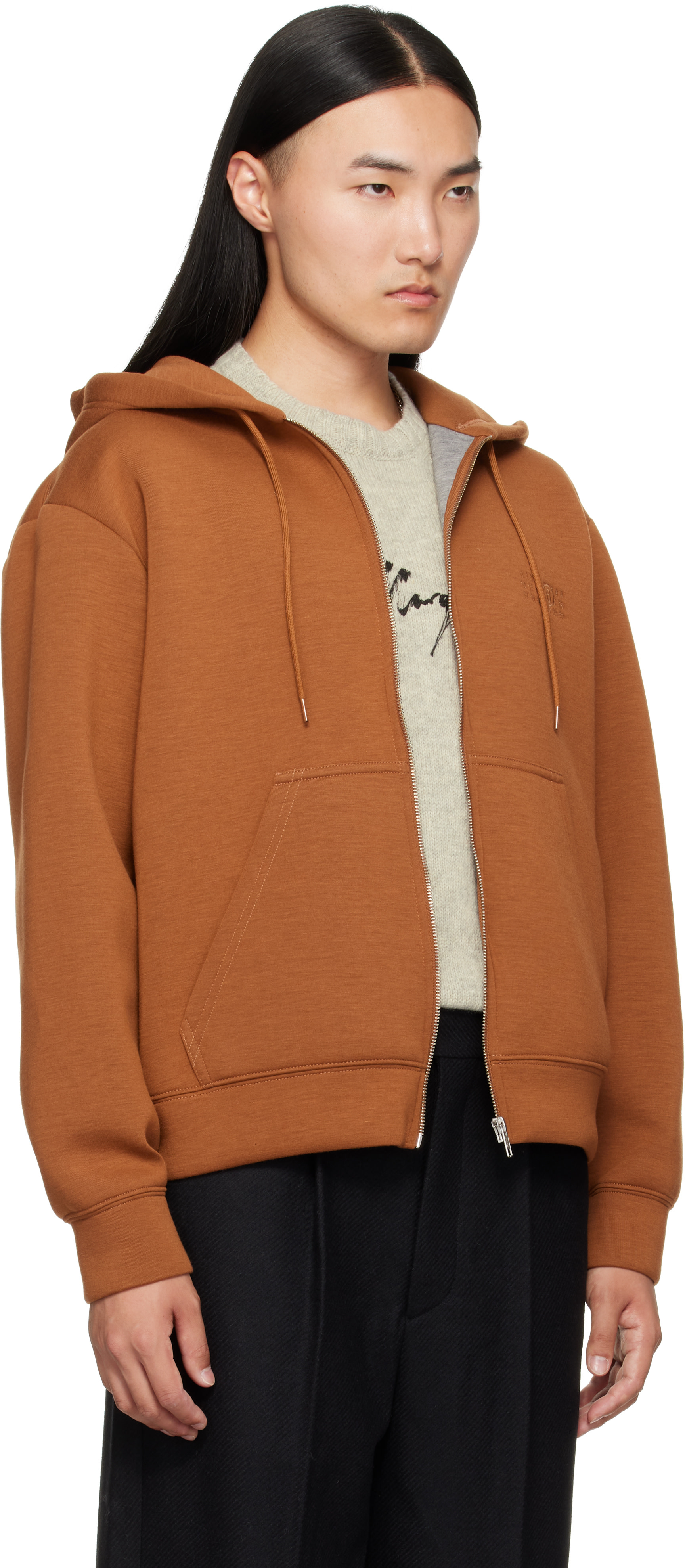MM6 Maison Margiela - Pull à capuche brun clair en jersey