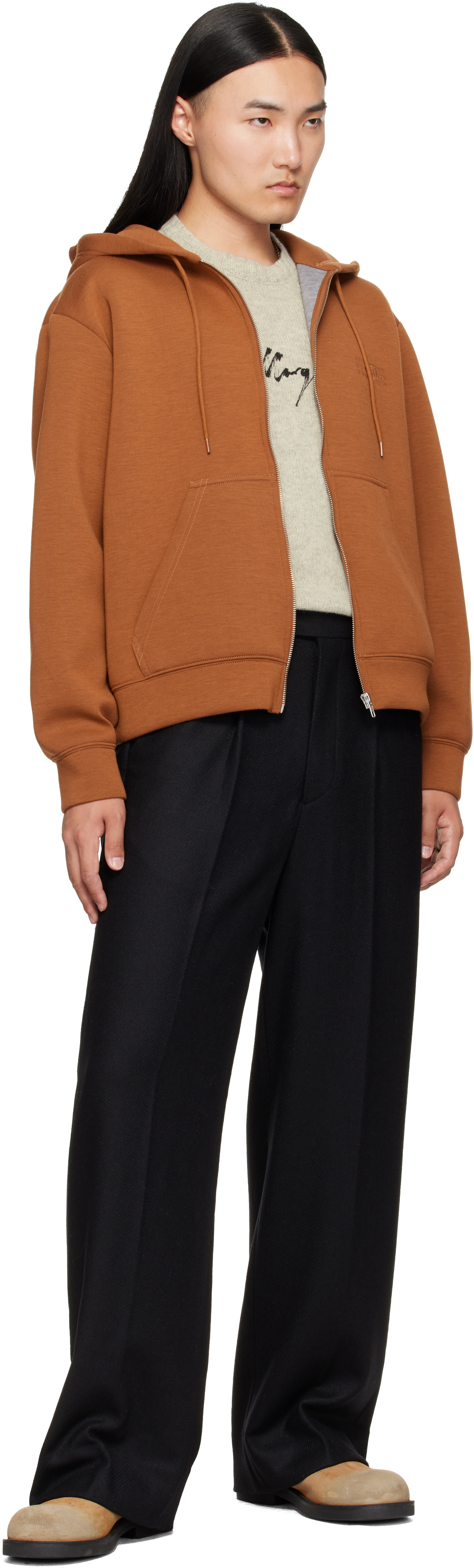 MM6 Maison Margiela - Pull à capuche brun clair en jersey