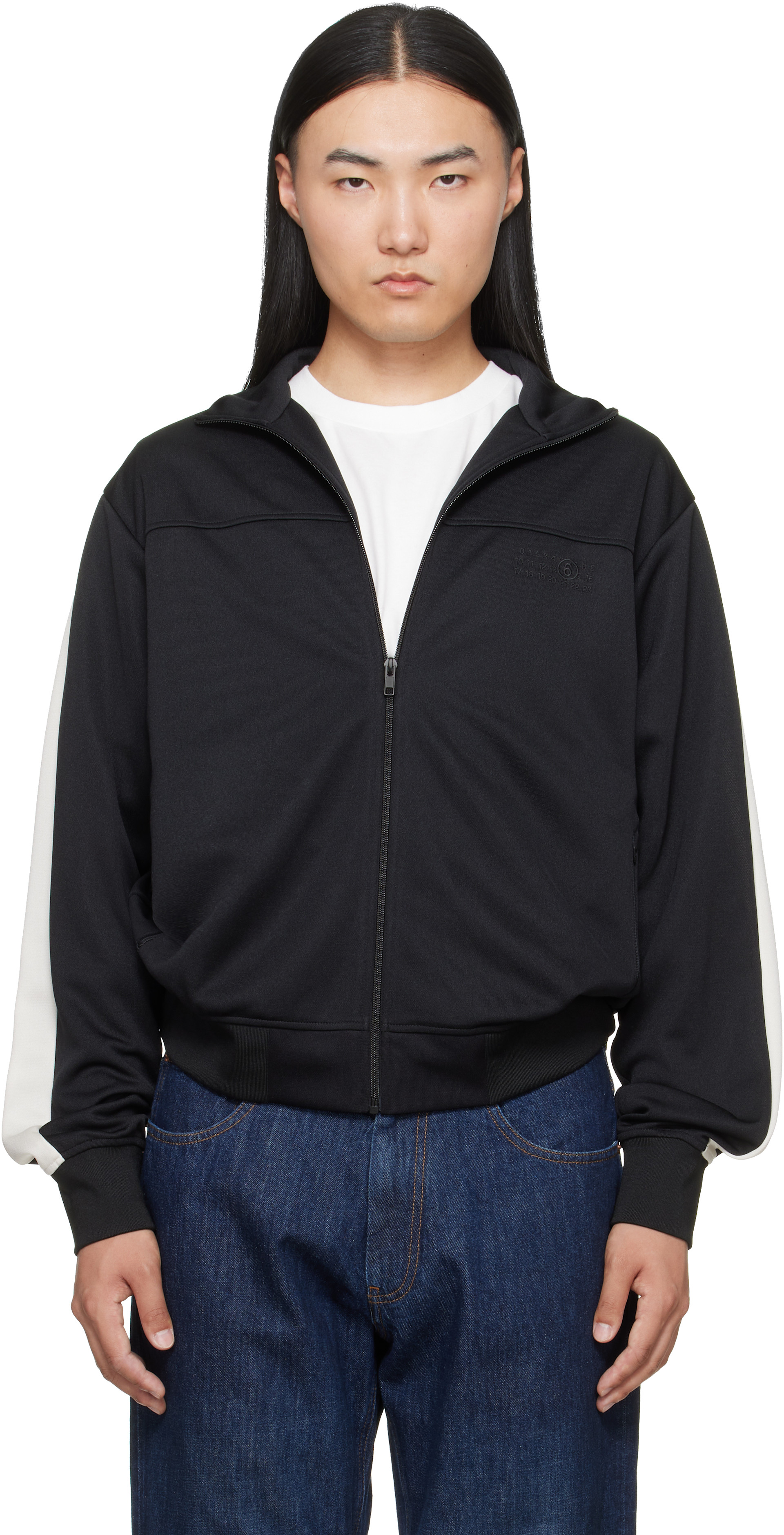 MM6 Maison Margiela: Black Striped Sleeves Track Jacket | SSENSE