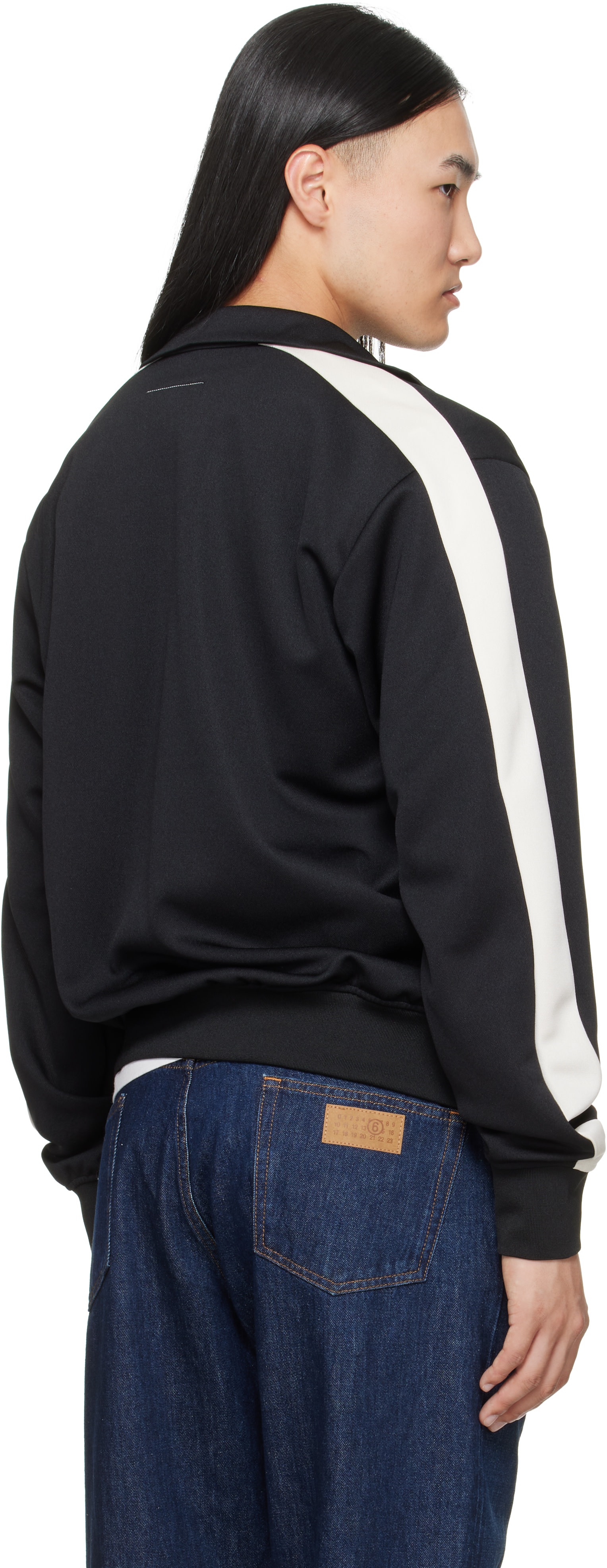トップス MM6 MAISON MARGIELA sweat jacket MM6 Maison Margiela: Black Striped Sleeves Track Jacket | SSENSE