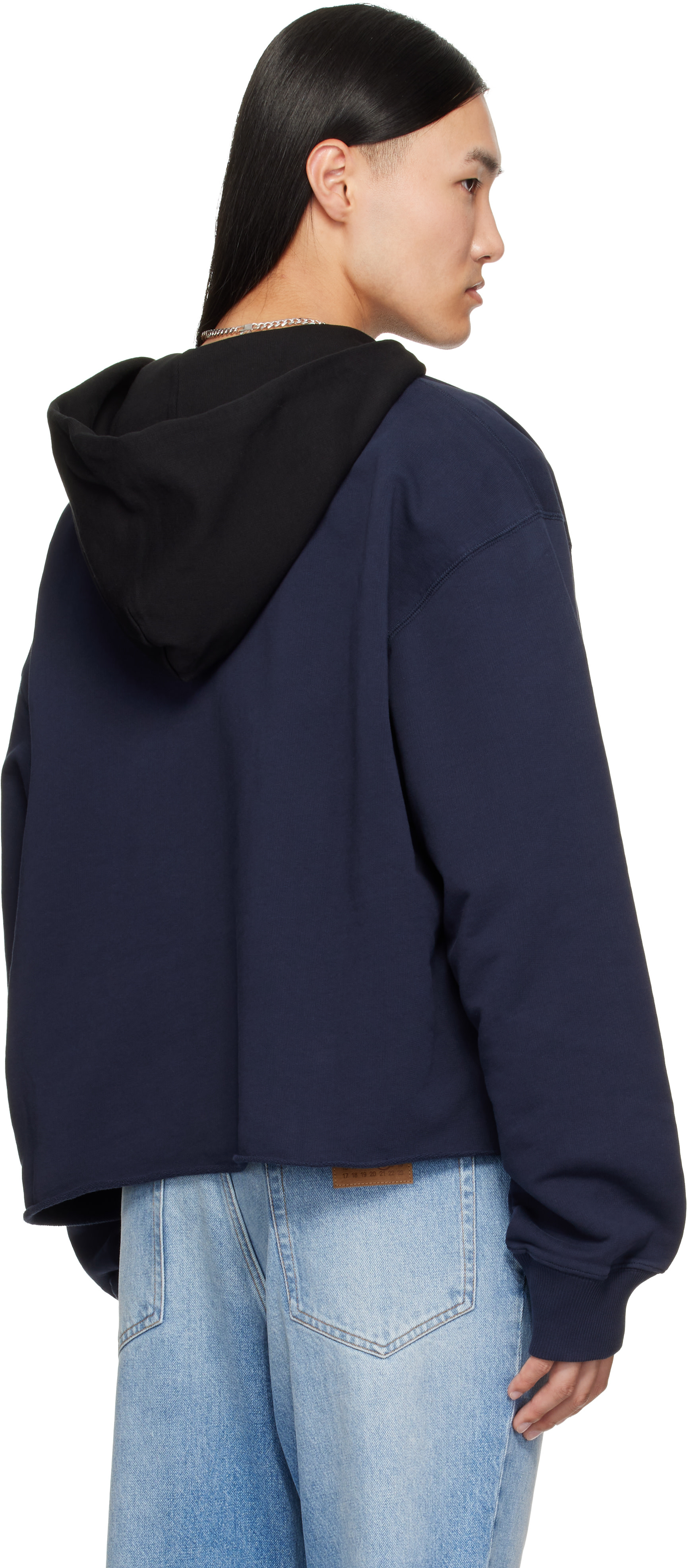 MM6 Maison Margiela: ネイビー＆ブラック Frayed フーディ | SSENSE 日本