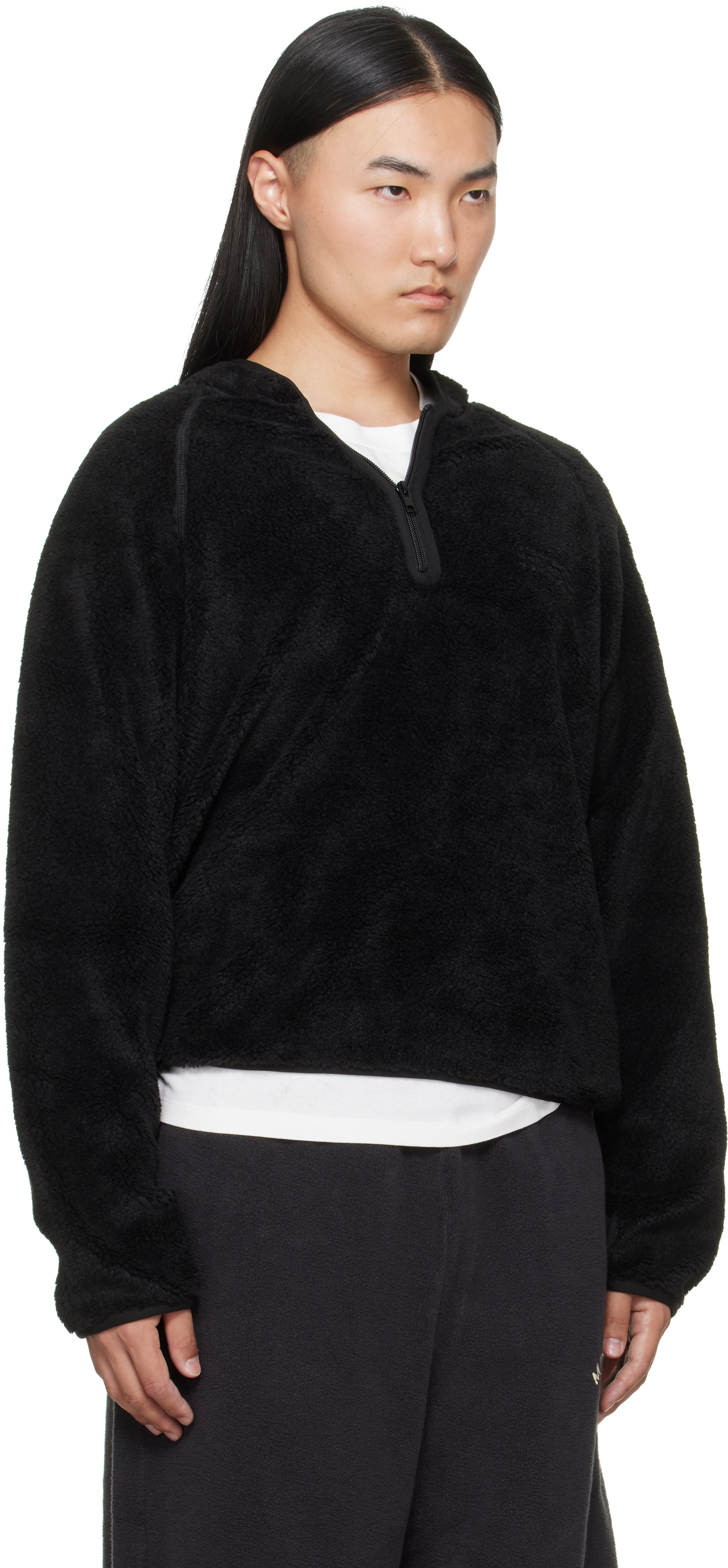 MM6 Maison Margiela: Black Teddy Fleece Sweatshirt | SSENSE