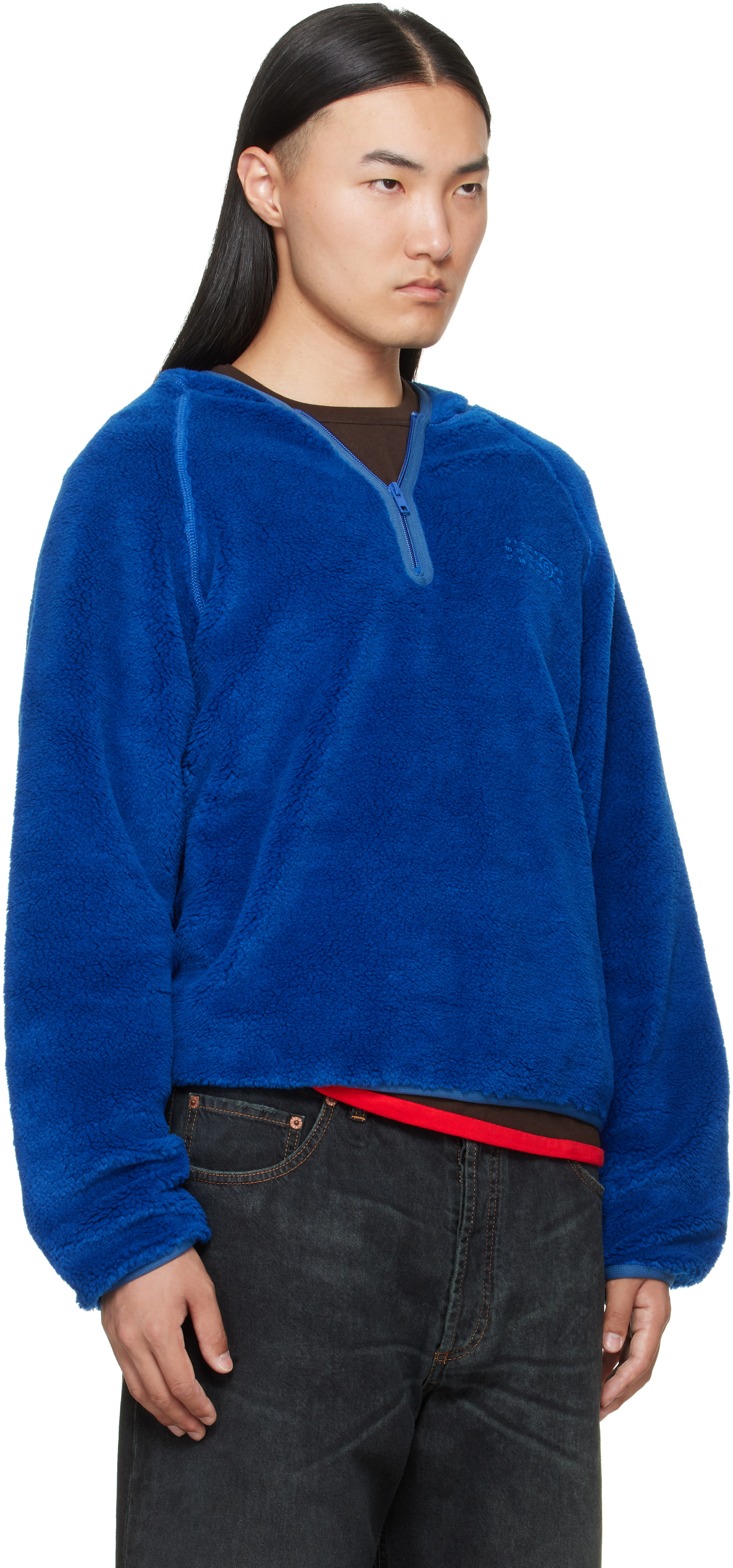 MM6 Maison Margiela: Blue Teddy Fleece Sweatshirt | SSENSE