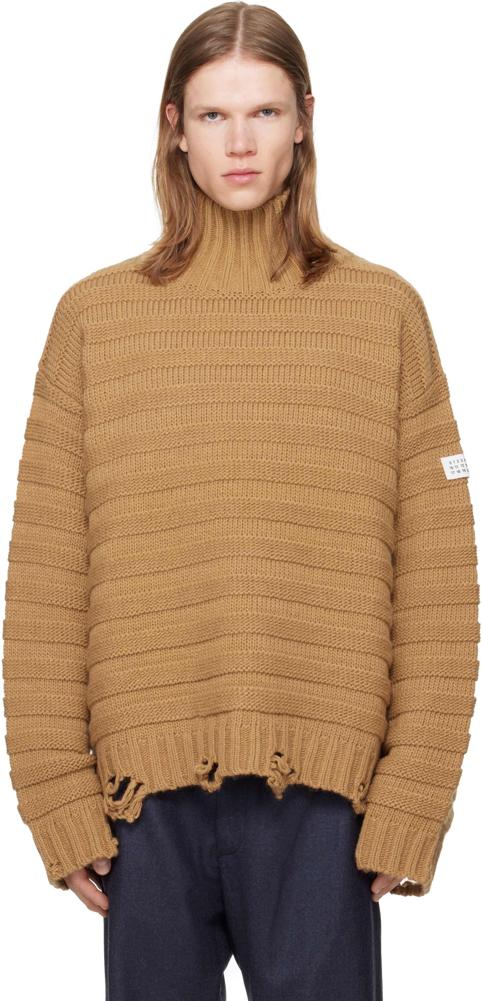 MM6 Maison Margiela - 베이지 울 터틀넥 스웨터