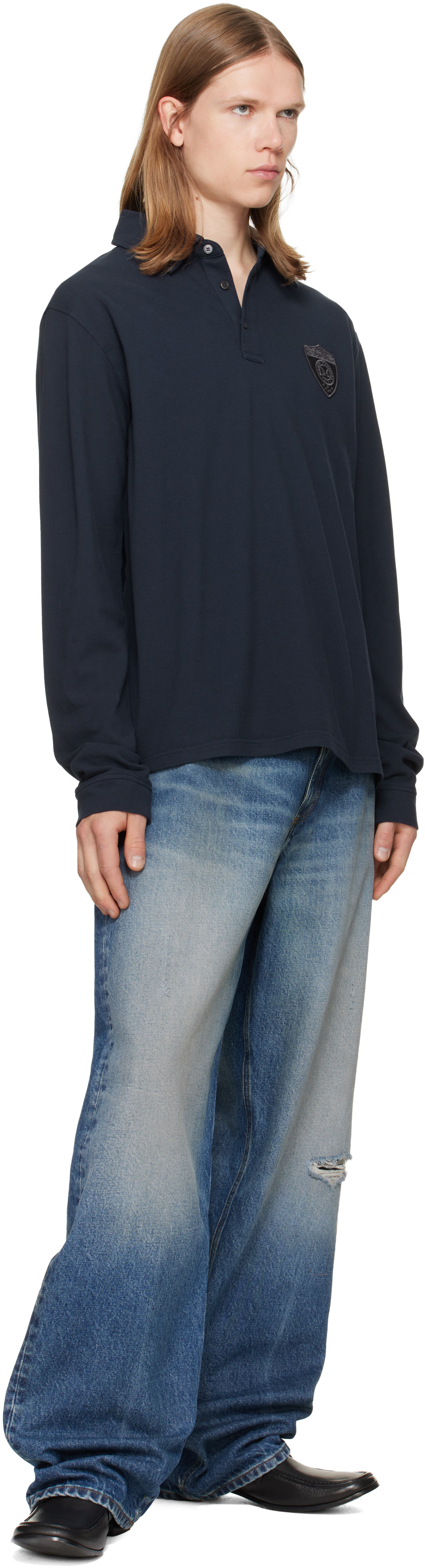 MM6 Maison Margiela ポロシャツ オールインワン MM6 Maison Margiela: ネイビー コットン ニットポロシャツ | SSENSE 日本