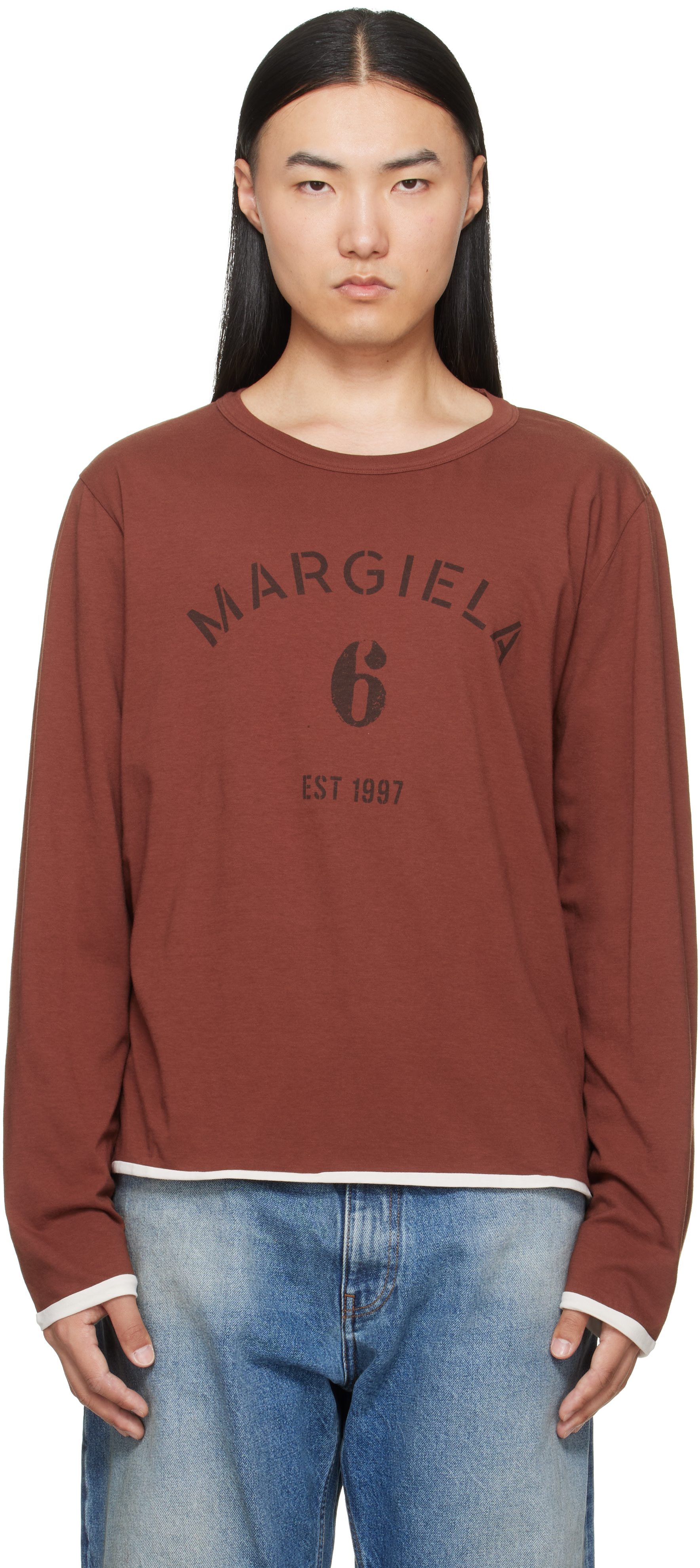 MM6 Maison Margiela ブラウン長袖トップス MM6 Maison Margiela: ブラウン リバーシブル 長袖Tシャツ | SSENSE 日本