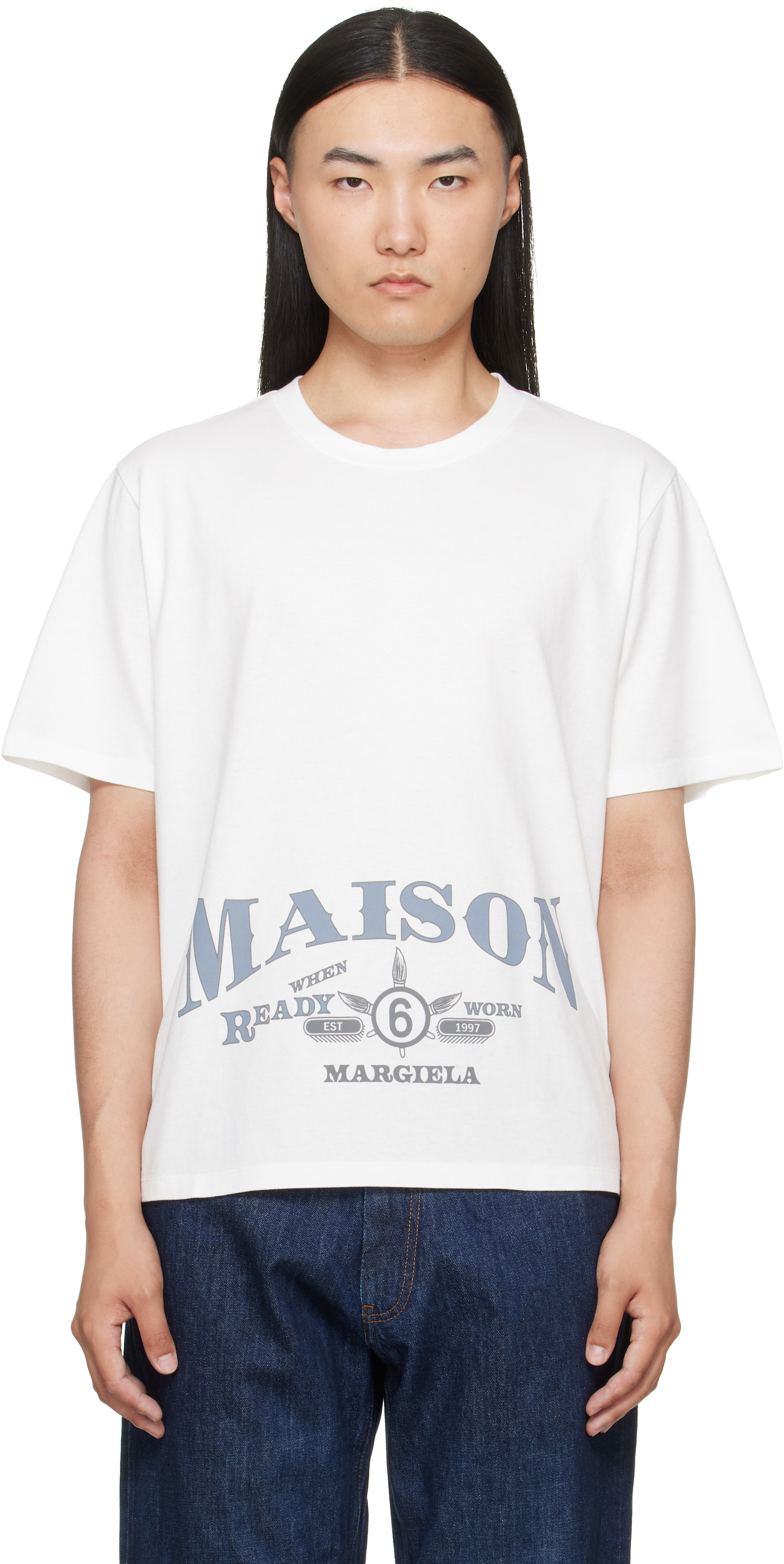 MM6 Maison Margiela: Off-White Printed Logo T-shirt | SSENSE