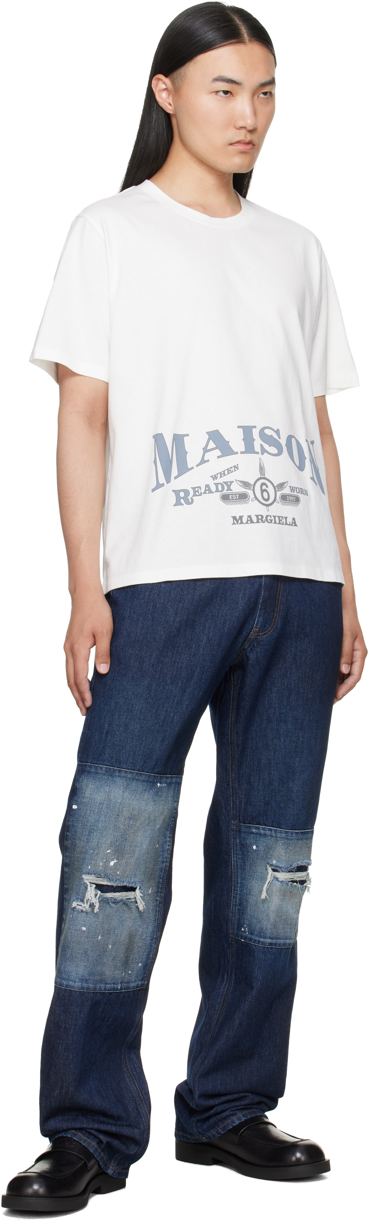 MM6 MAISON MARGIELA オフホワイト プリントTシャツ MM6 Maison Margiela: オフホワイト ロゴプリント Tシャツ | SSENSE 日本