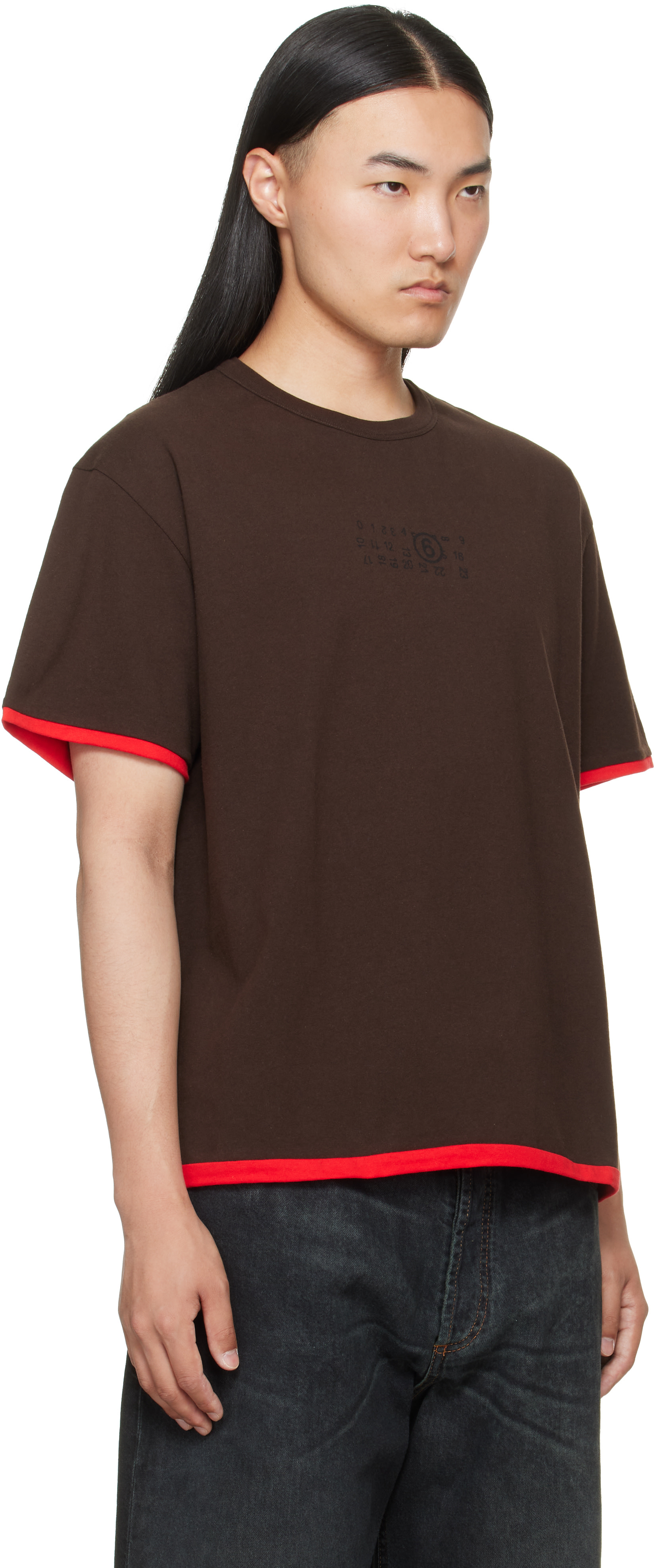 MM6 Maison Margiela: ブラウン リバーシブル コットン Tシャツ