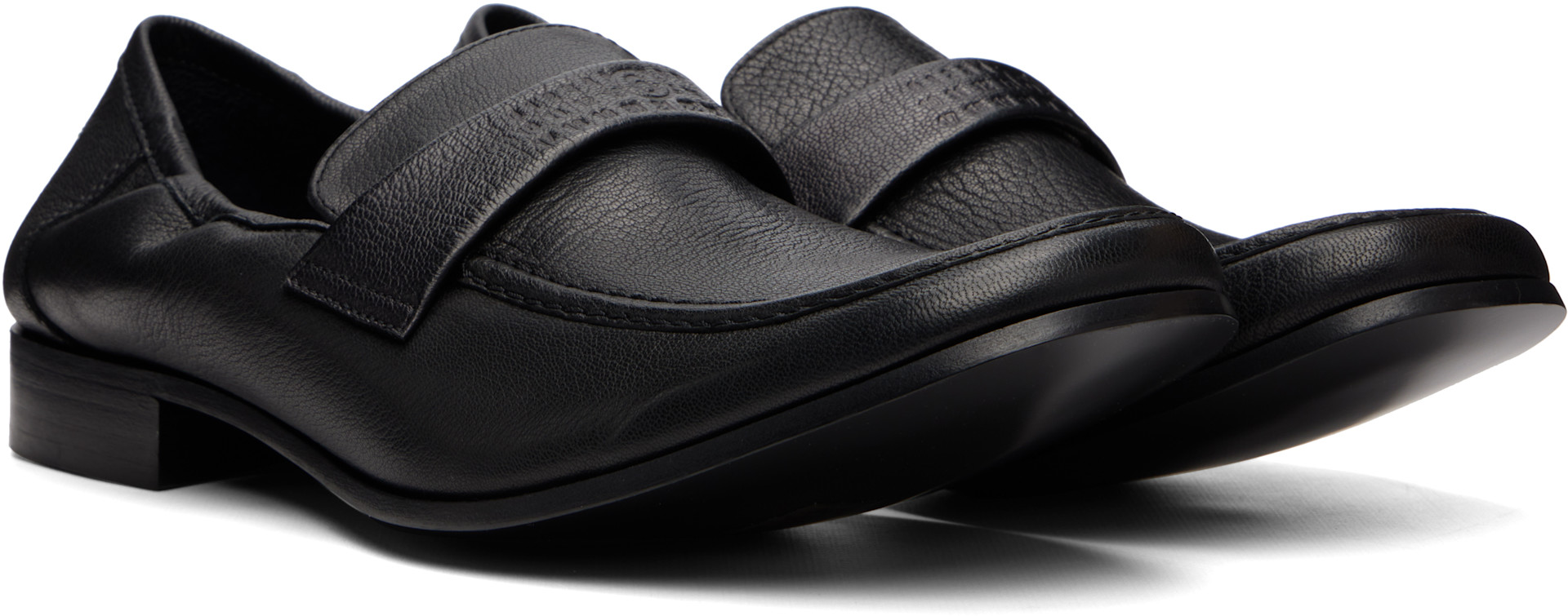 MM6 Maison Margiela - Black Leather Swing Toe Loafers